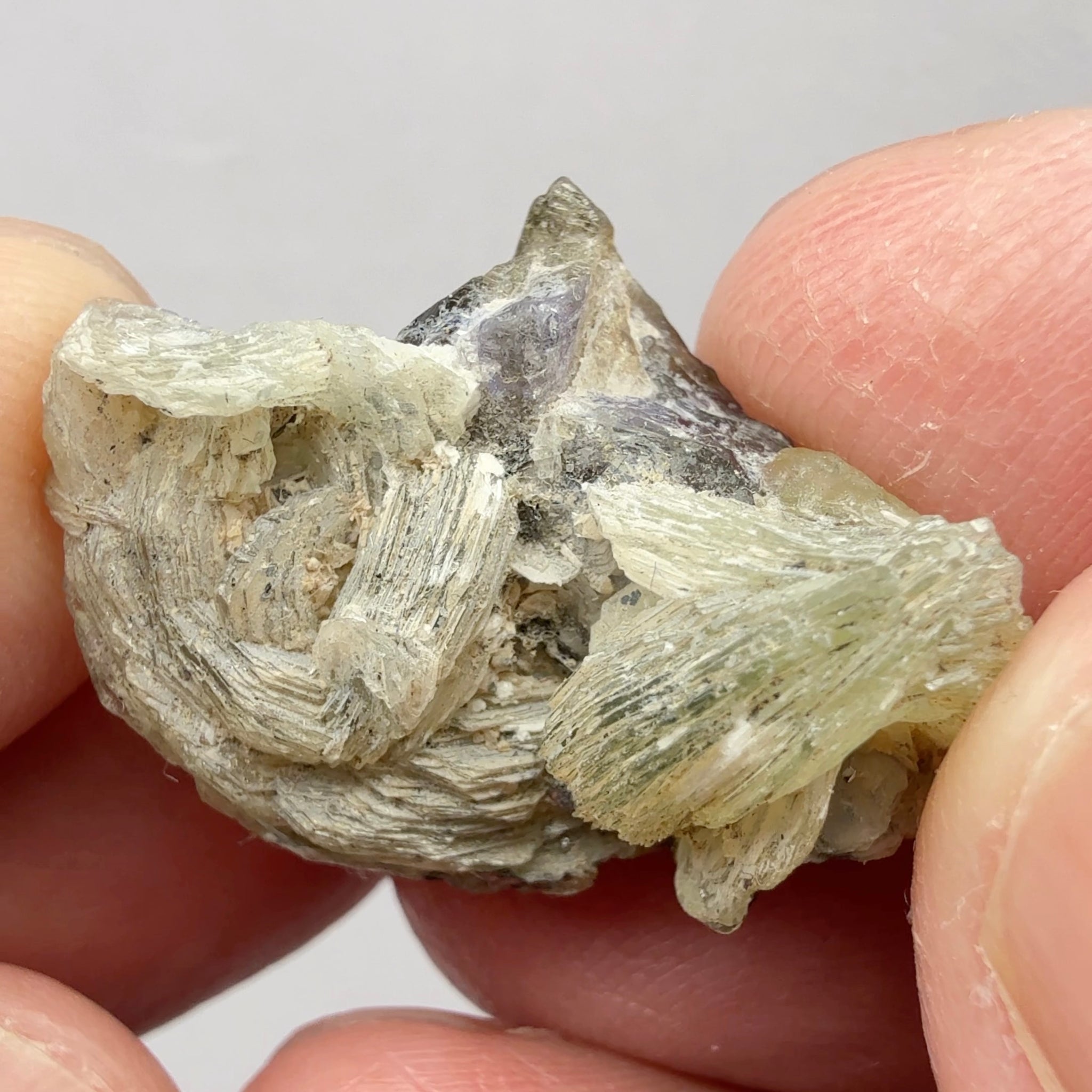 Prehinite with Tanzanite Crystal, 29.84ct, Merelani, Tanzania, Untreated Unheated, see the unheated tanzanite location in the next pictures and video