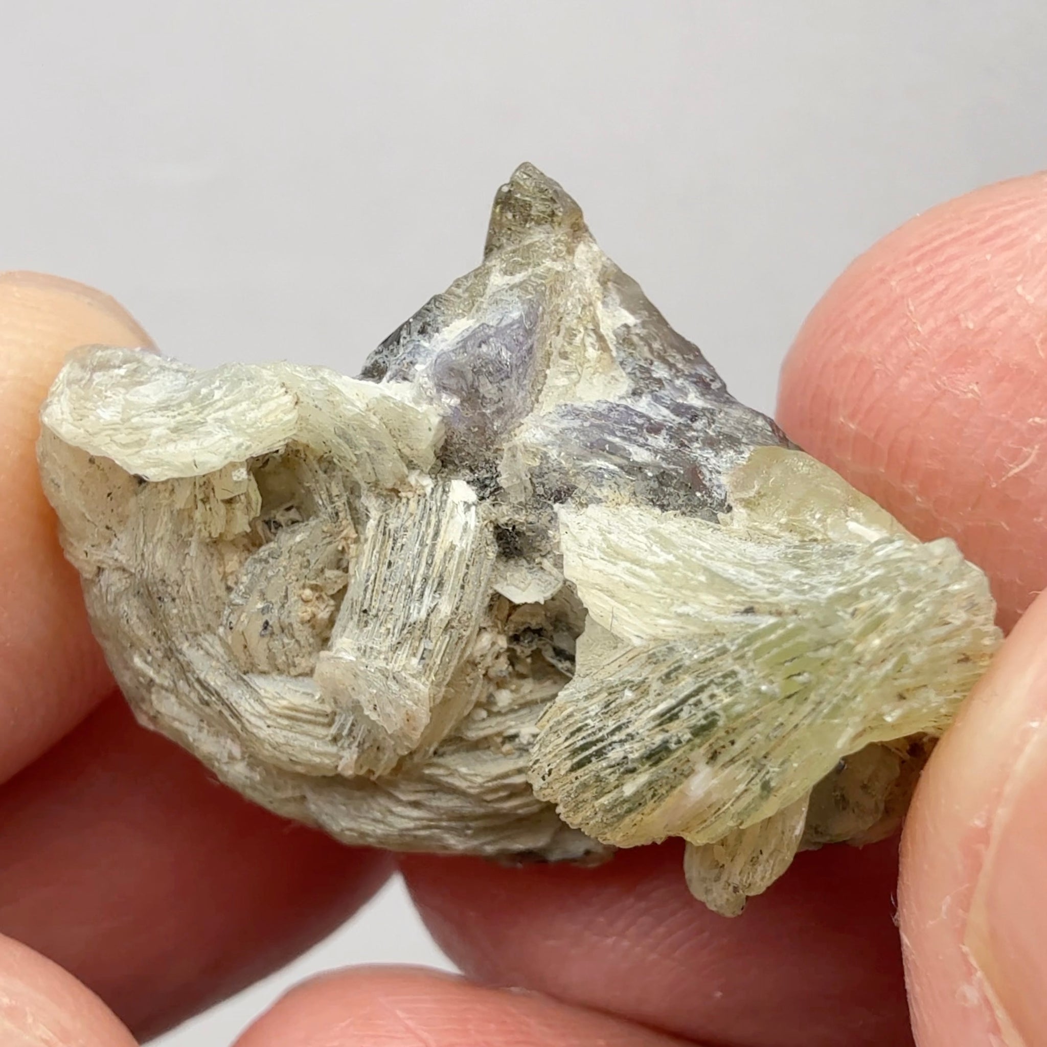 Prehinite with Tanzanite Crystal, 29.84ct, Merelani, Tanzania, Untreated Unheated, see the unheated tanzanite location in the next pictures and video