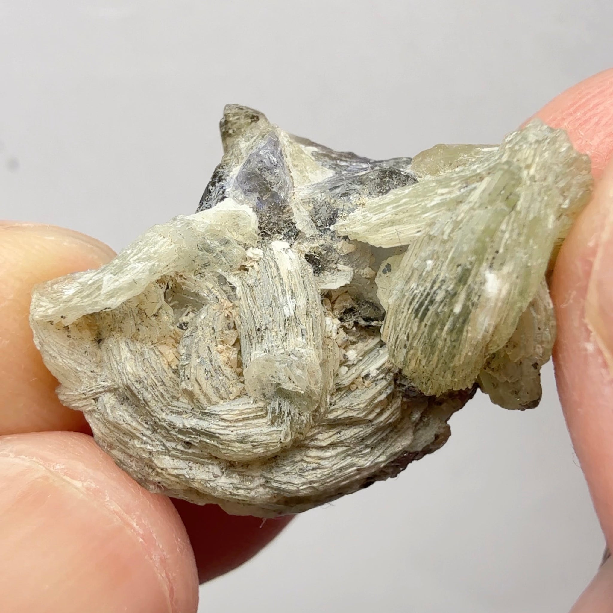 Prehinite with Tanzanite Crystal, 29.84ct, Merelani, Tanzania, Untreated Unheated, see the unheated tanzanite location in the next pictures and video