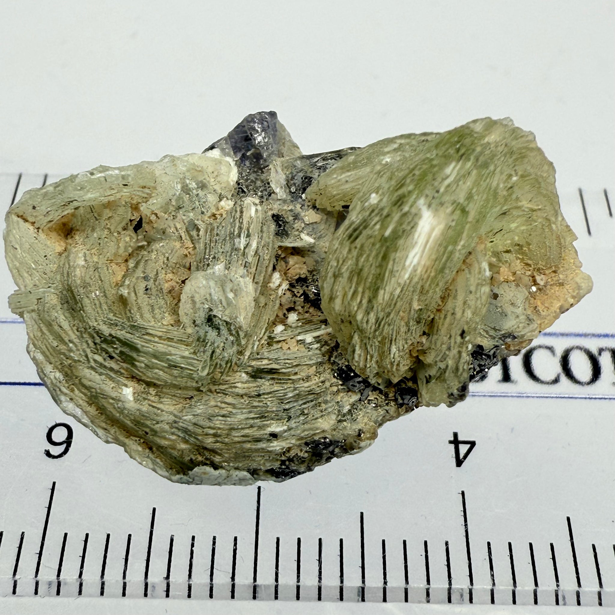 Prehinite with Tanzanite Crystal, 29.84ct, Merelani, Tanzania, Untreated Unheated, see the unheated tanzanite location in the next pictures and video