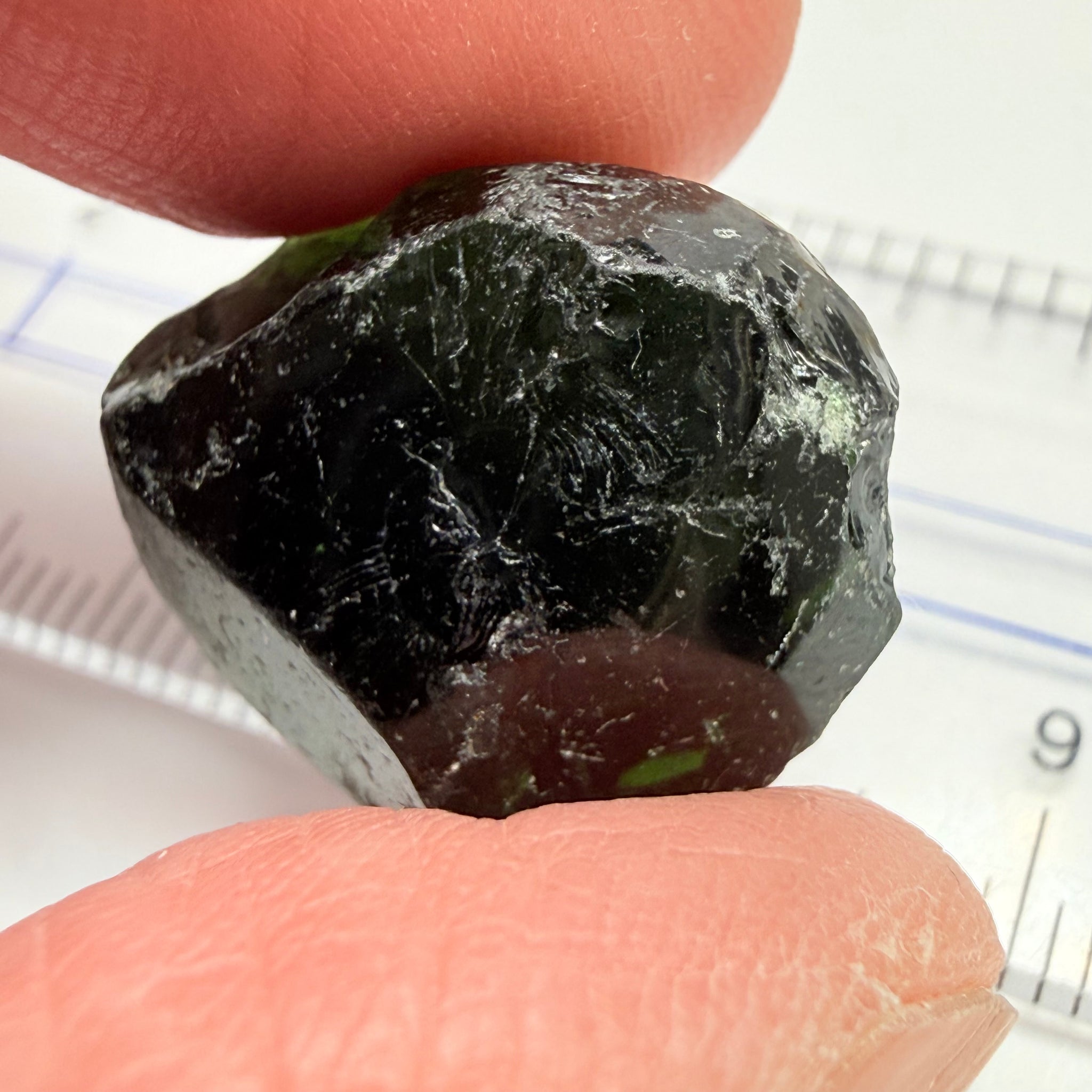 Chrome Tourmaline - very very dark, 23.88ct, Laletema, Tanzania, Untreated Unheated, flat shape, vvs-if, but very dark unless you find a way to heat it to lighten the colour, this one is just tooo dark literally black