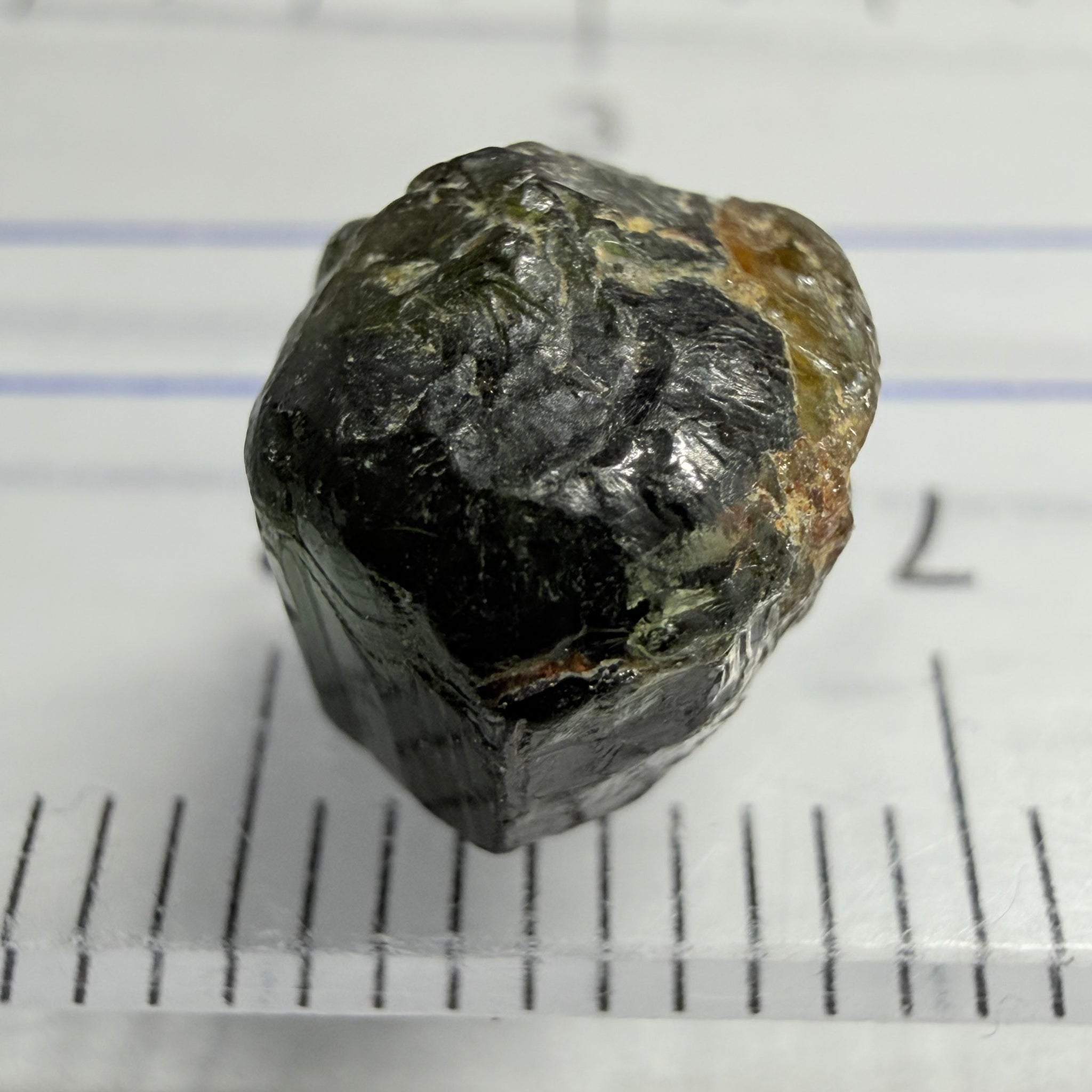 Tourmaline Crystal, 3.78ct, Mwajanga, Tanzania, Untreated Unheated, inclusion crack on one side, black cap tourmaline, c axis totally closed