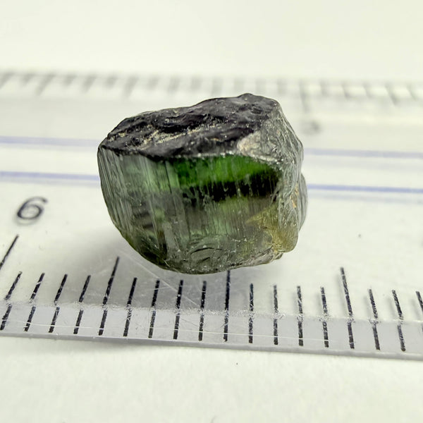 Tourmaline Crystal, 3.78ct, Mwajanga, Tanzania, Untreated Unheated, inclusion crack on one side, black cap tourmaline, c axis totally closed