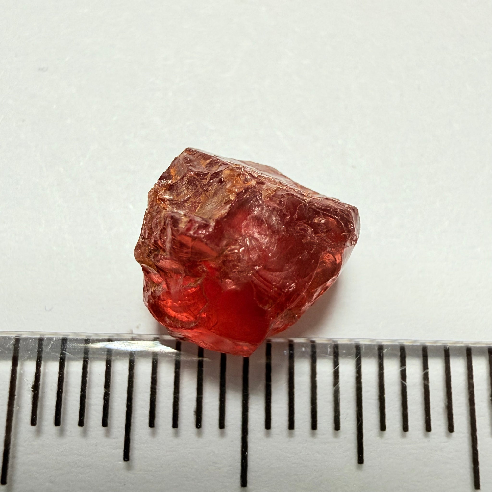 Malaya Garnet, 5.59ct, Tanzania, Untreated Unheated, slight issues on the outside that need to be ground off before faceting, will take off 1/3rd of the stone, rest vvs-if