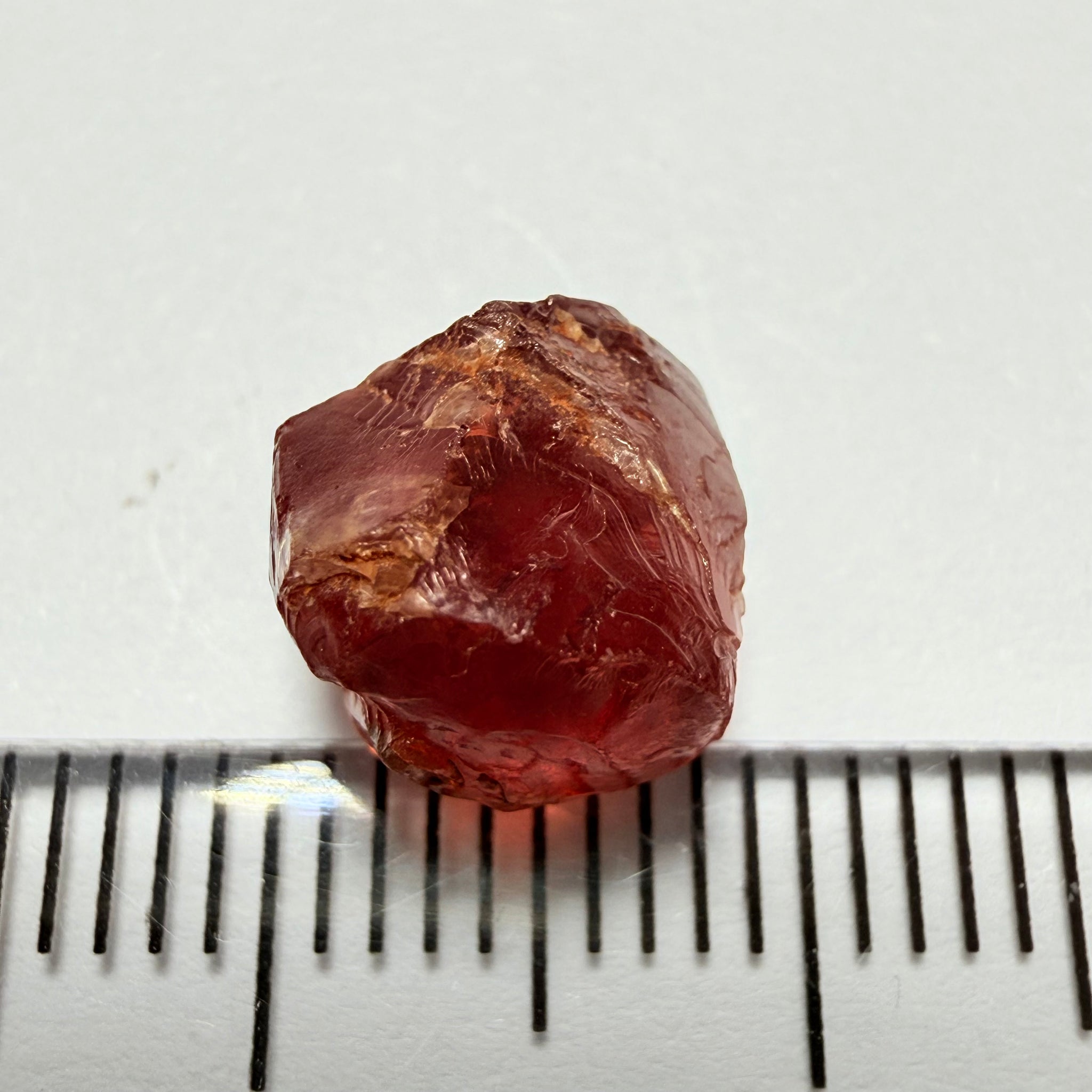 Malaya Garnet, 5.59ct, Tanzania, Untreated Unheated, slight issues on the outside that need to be ground off before faceting, will take off 1/3rd of the stone, rest vvs-if