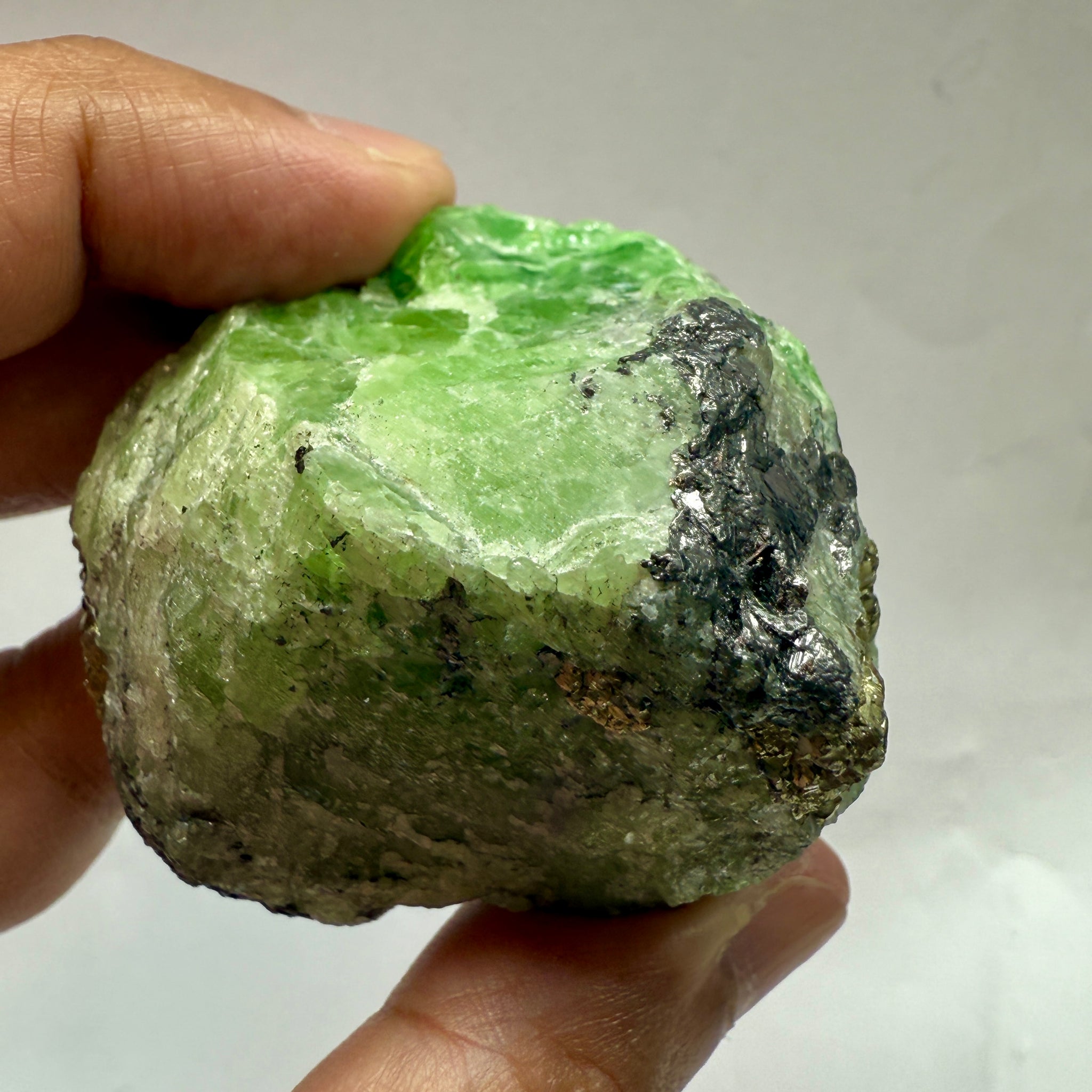 Tsavorite Garnet with Tanzanite and Pyrite, 169.50gm, Merelani Tanzania, Untreated Unheated.