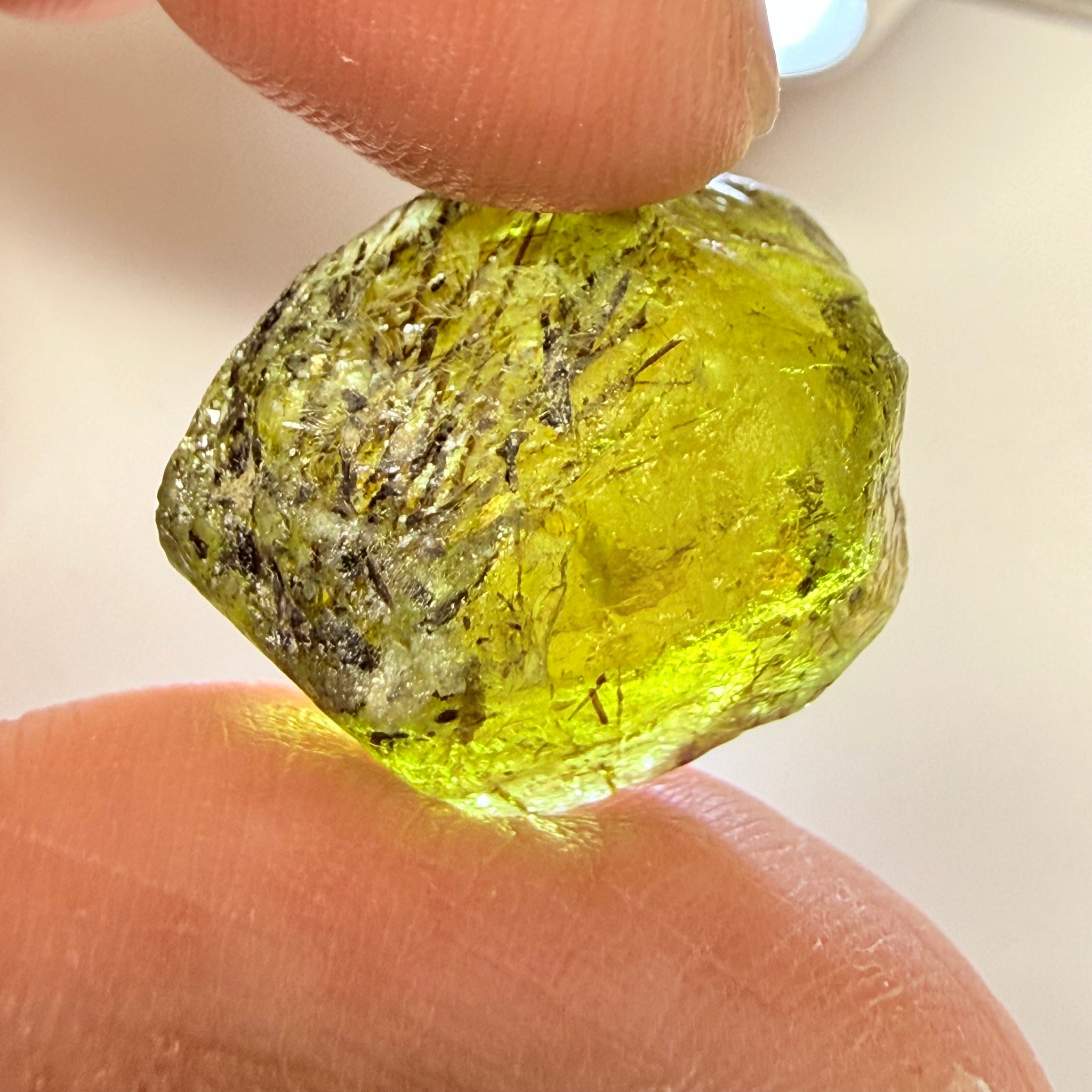 Apatite Crystal, 26.99ct, Tanzania, Untreated Unheated, has some faceting portions, see backlit photos