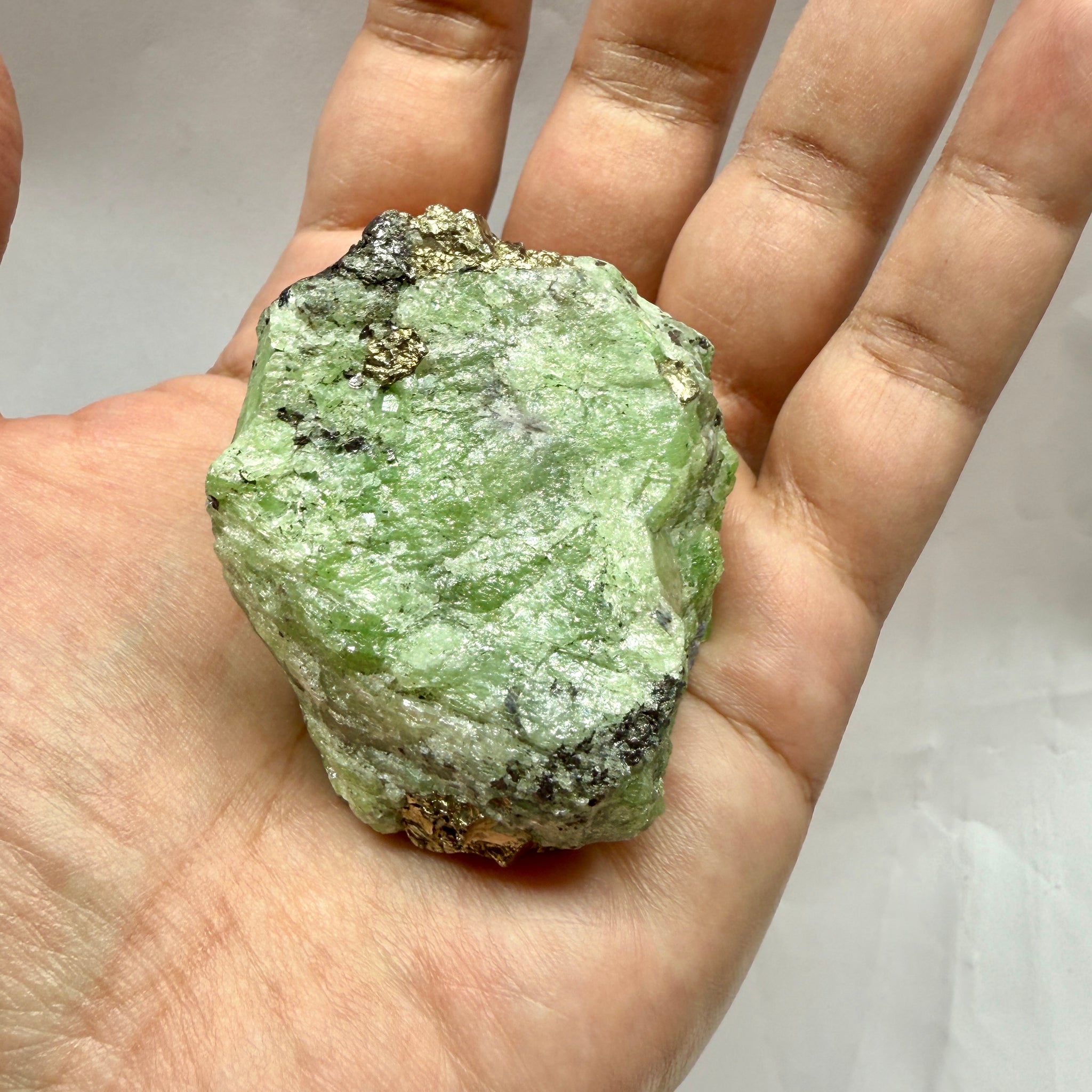 Tsavorite Garnet with Tanzanite and Pyrite, 169.50gm, Merelani Tanzania, Untreated Unheated.