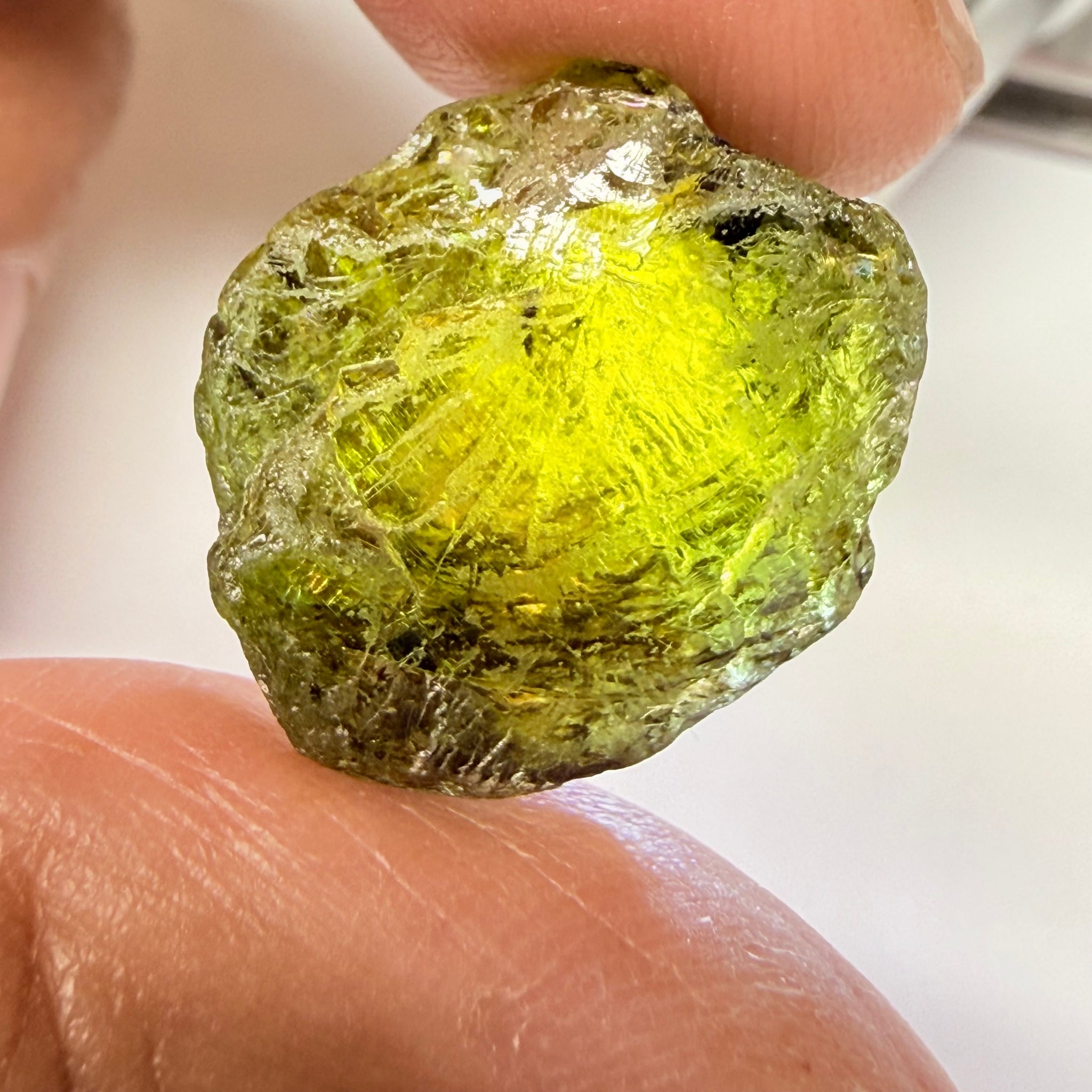 Apatite Crystal, 26.99ct, Tanzania, Untreated Unheated, has some faceting portions, see backlit photos