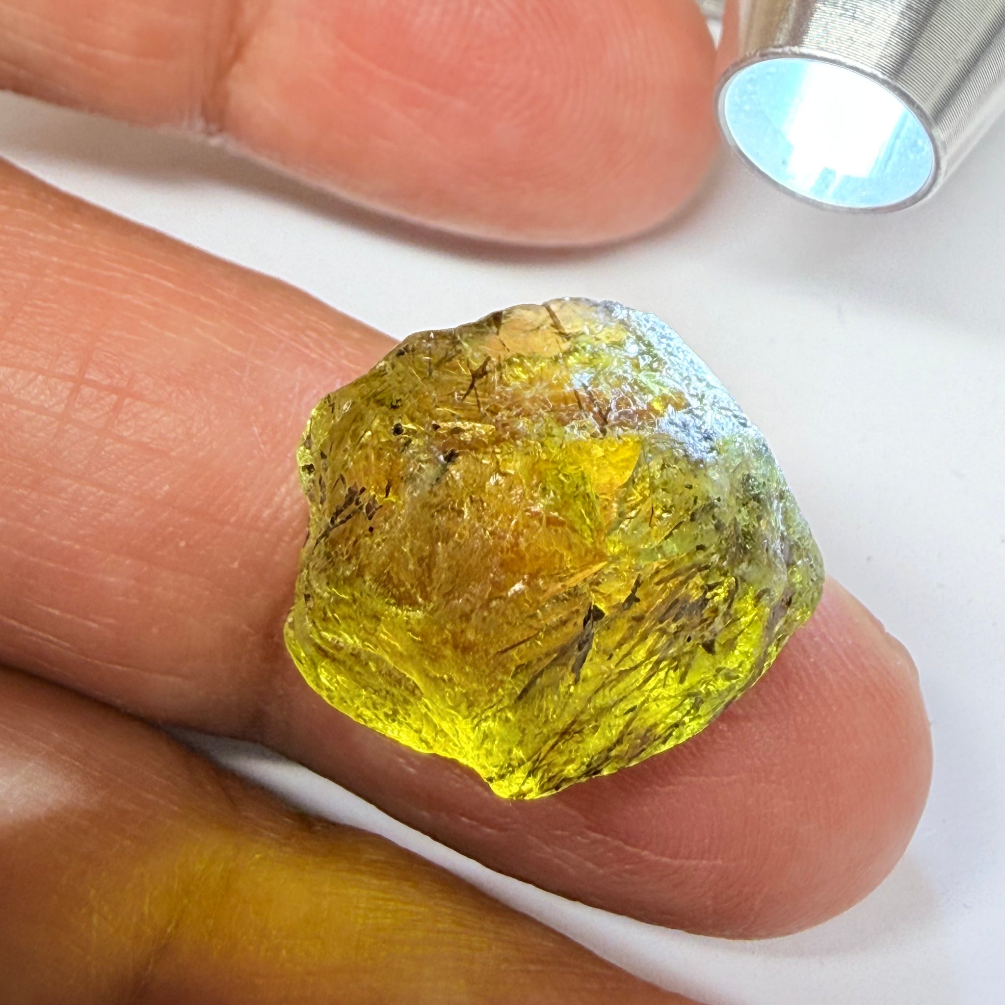 Apatite Crystal, 26.99ct, Tanzania, Untreated Unheated, has some faceting portions, see backlit photos