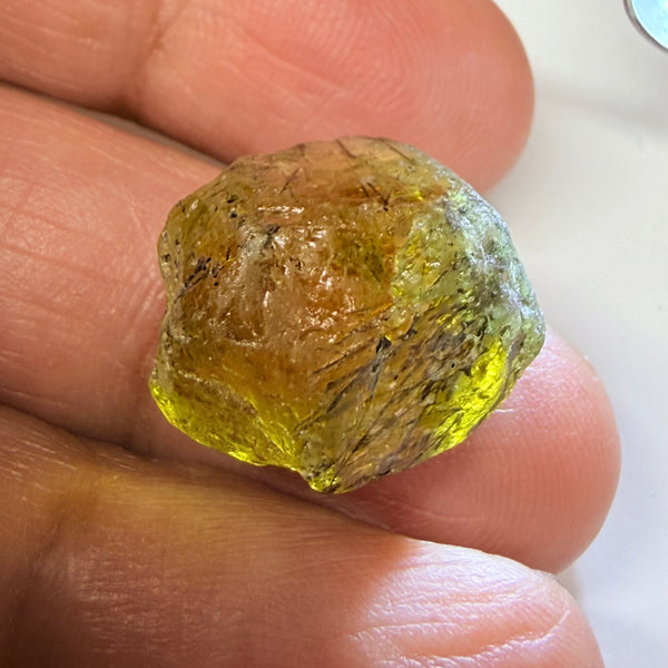 Apatite Crystal, 26.99ct, Tanzania, Untreated Unheated, has some faceting portions, see backlit photos