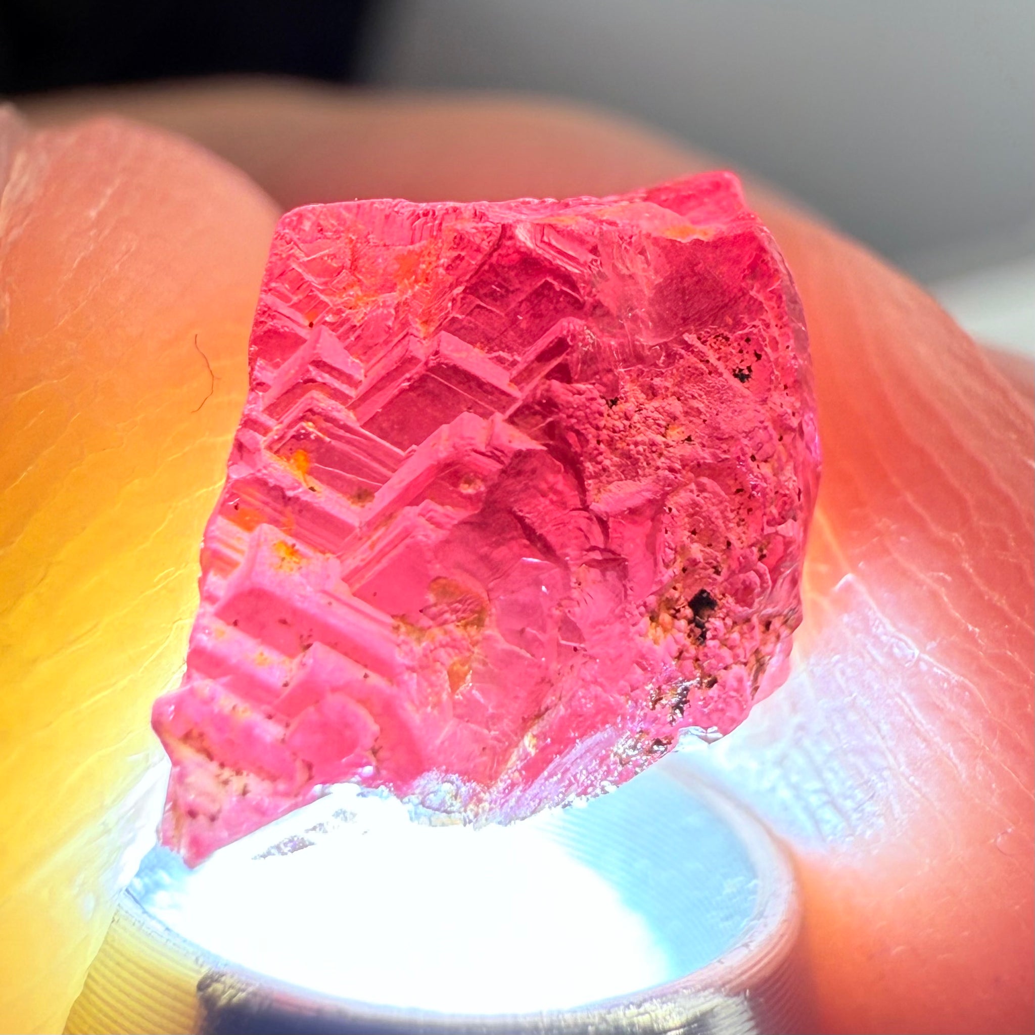 Garnet, Beautiful Etching, 5.60ct, Tanzania, Untreated Unheated, shown with a torch light underneath