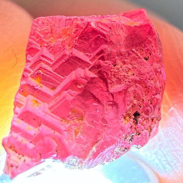 Garnet, Beautiful Etching, 5.60ct, Tanzania, Untreated Unheated, shown with a torch light underneath