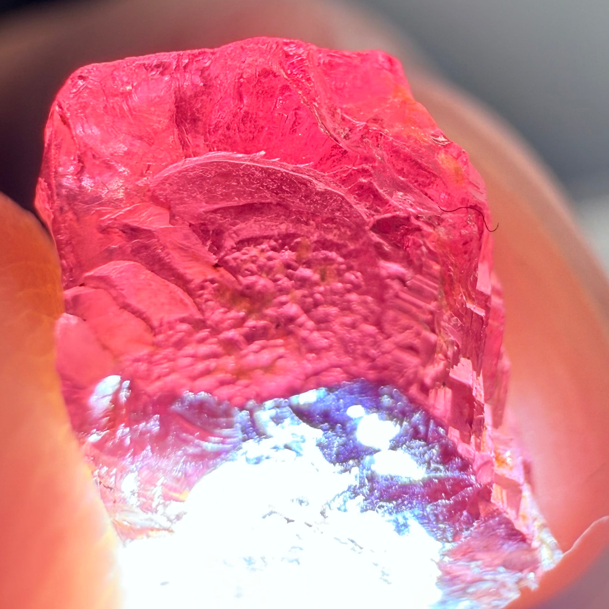 Garnet, Beautiful Etching, 5.60ct, Tanzania, Untreated Unheated, shown with a torch light underneath