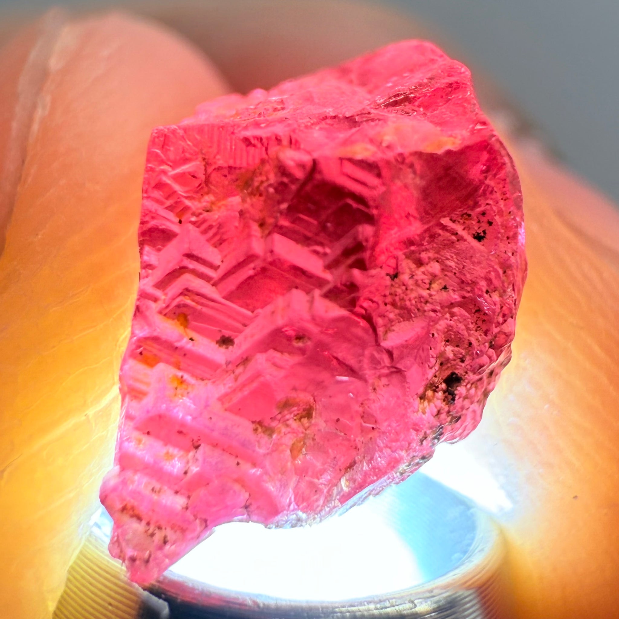 Garnet, Beautiful Etching, 5.60ct, Tanzania, Untreated Unheated, shown with a torch light underneath