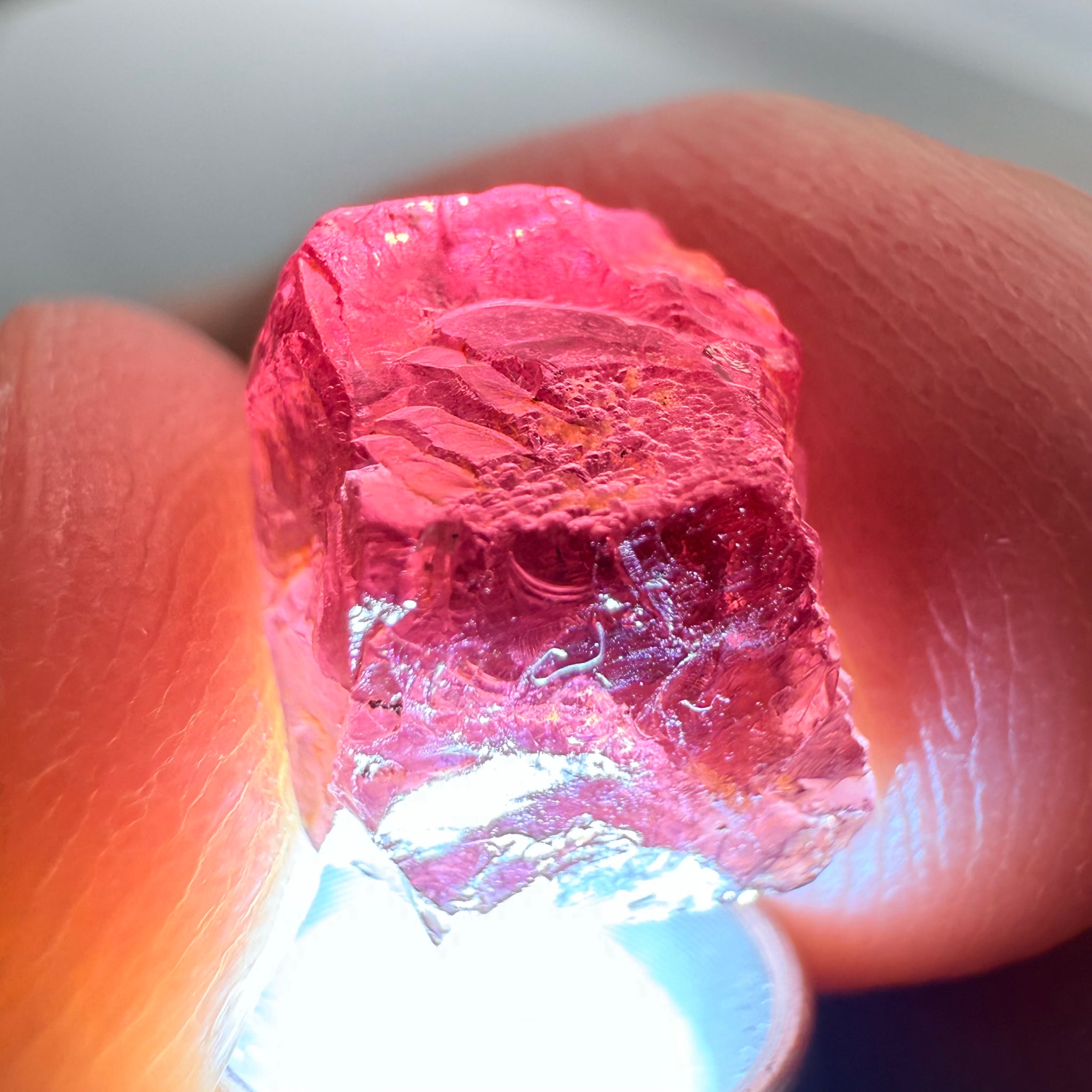 Garnet, Beautiful Etching, 5.60ct, Tanzania, Untreated Unheated, shown with a torch light underneath