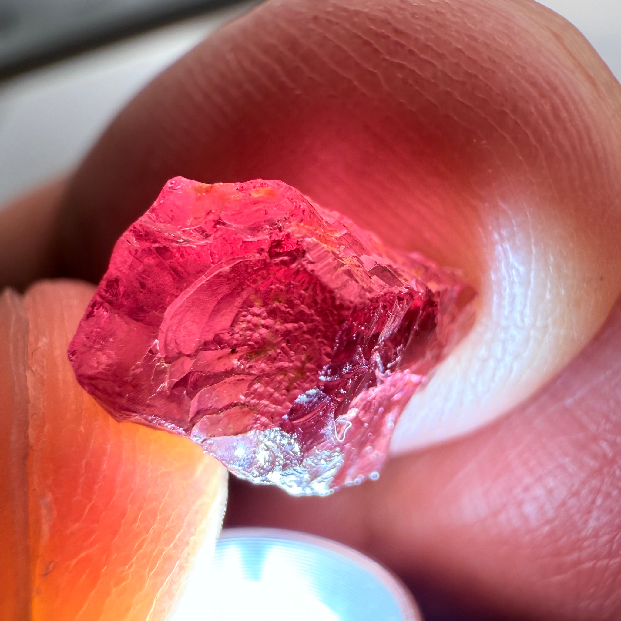 Garnet, Beautiful Etching, 5.60ct, Tanzania, Untreated Unheated, shown with a torch light underneath