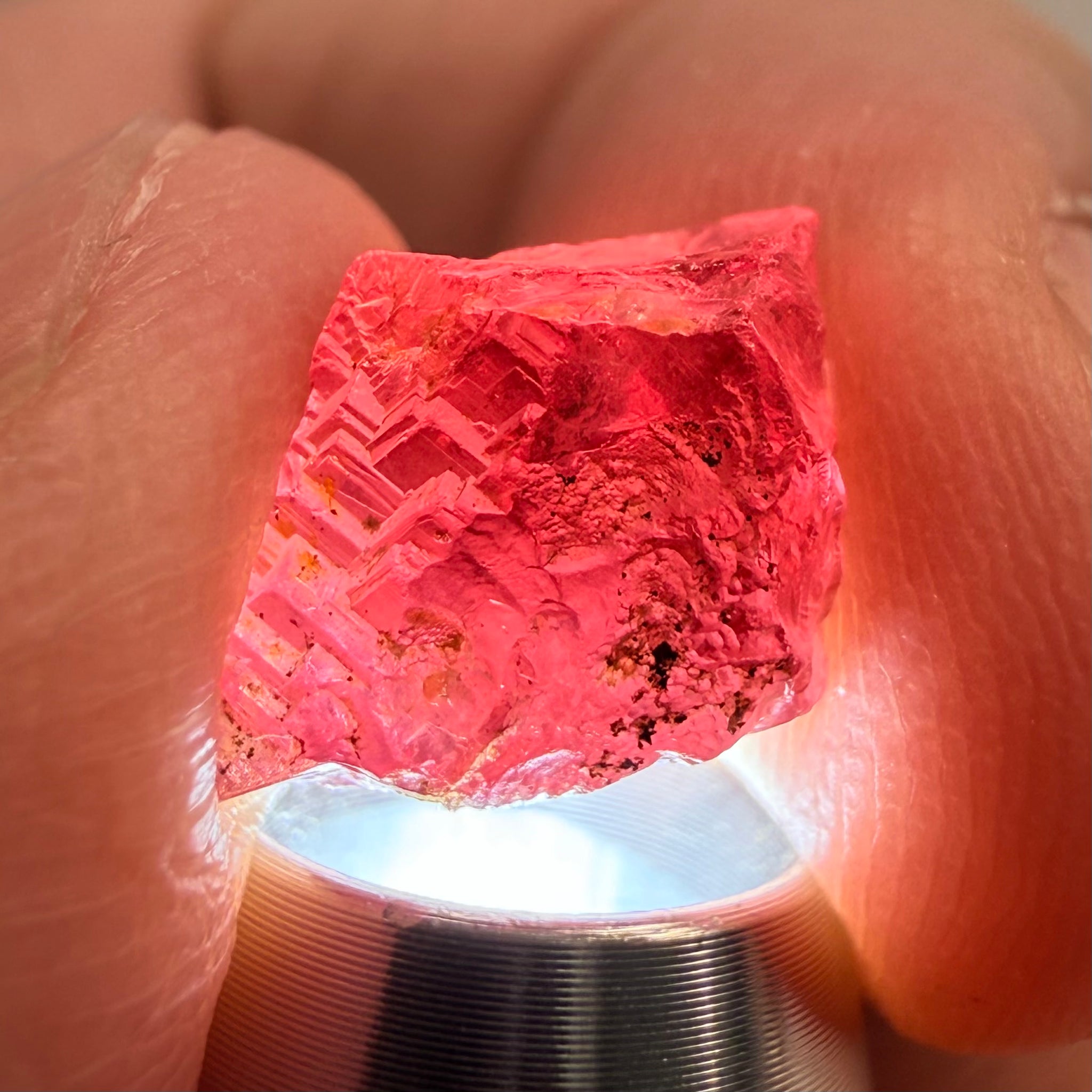 Garnet, Beautiful Etching, 5.60ct, Tanzania, Untreated Unheated, shown with a torch light underneath