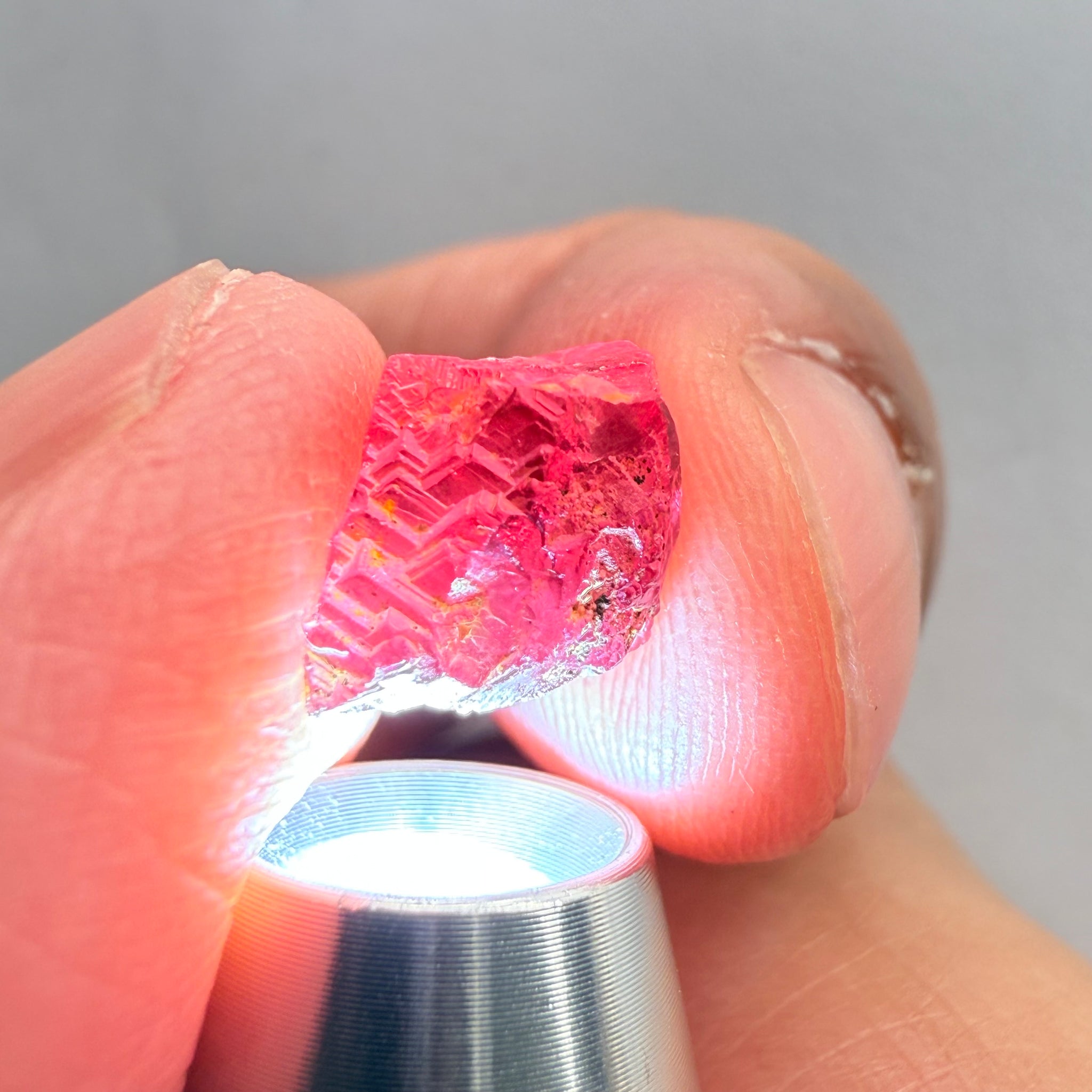 Garnet, Beautiful Etching, 5.60ct, Tanzania, Untreated Unheated, shown with a torch light underneath