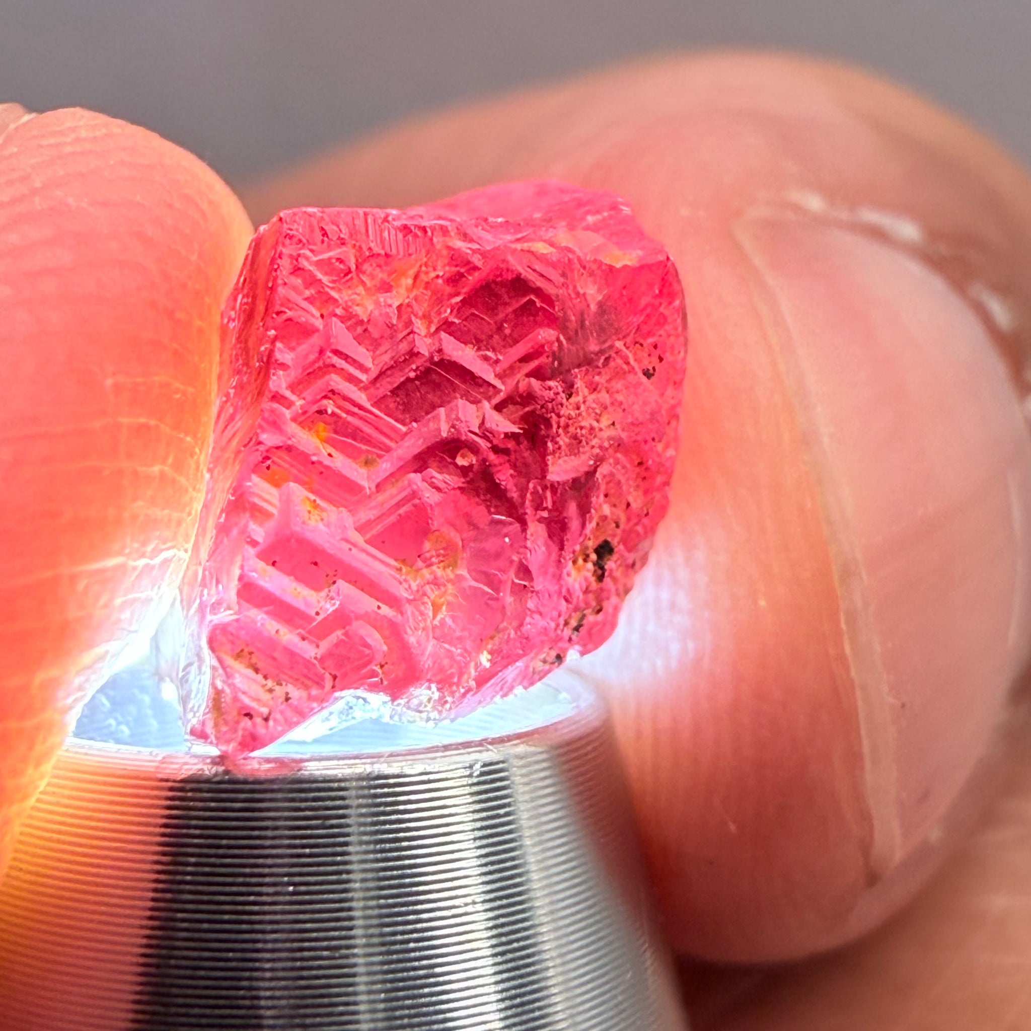 Garnet, Beautiful Etching, 5.60ct, Tanzania, Untreated Unheated, shown with a torch light underneath