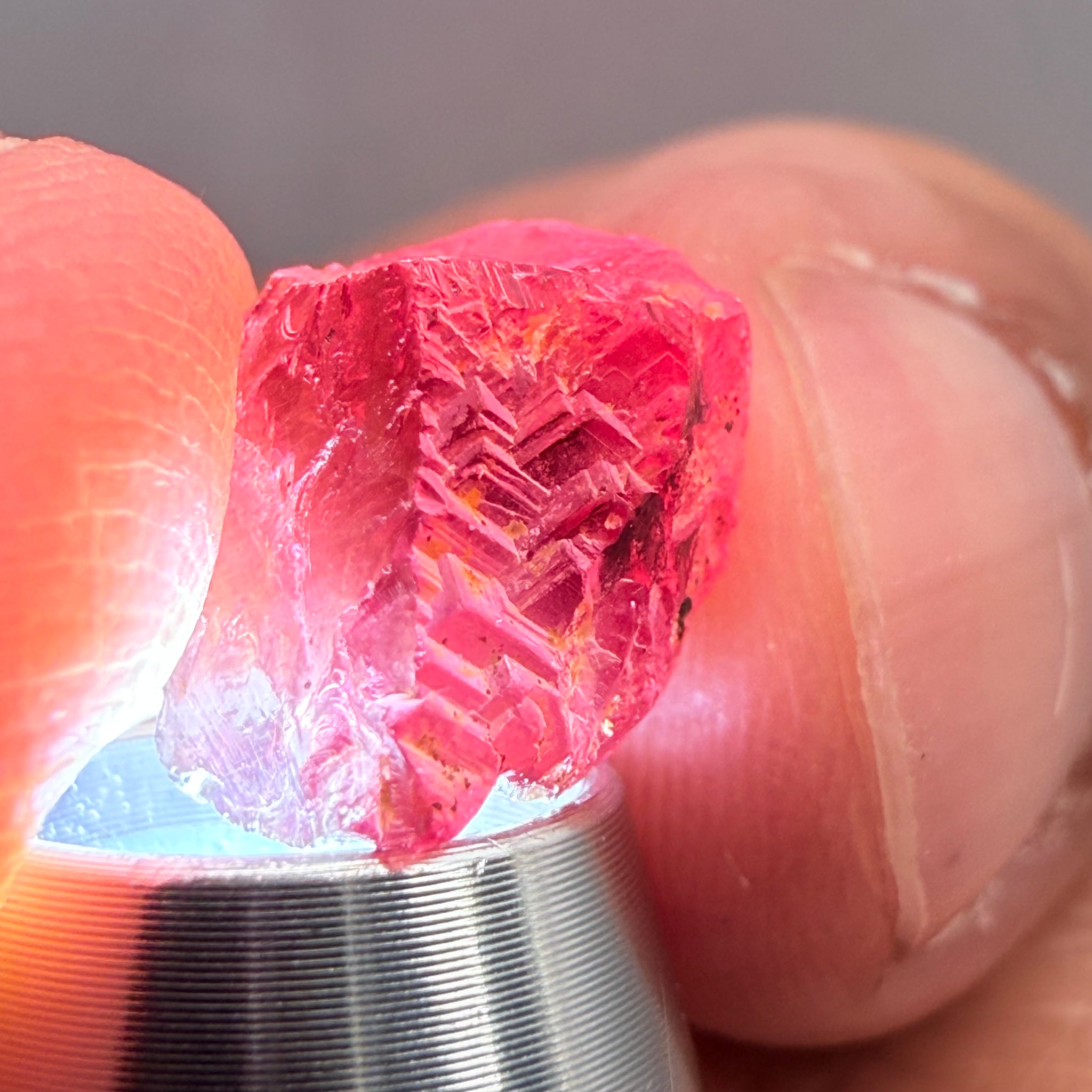 Garnet, Beautiful Etching, 5.60ct, Tanzania, Untreated Unheated, shown with a torch light underneath