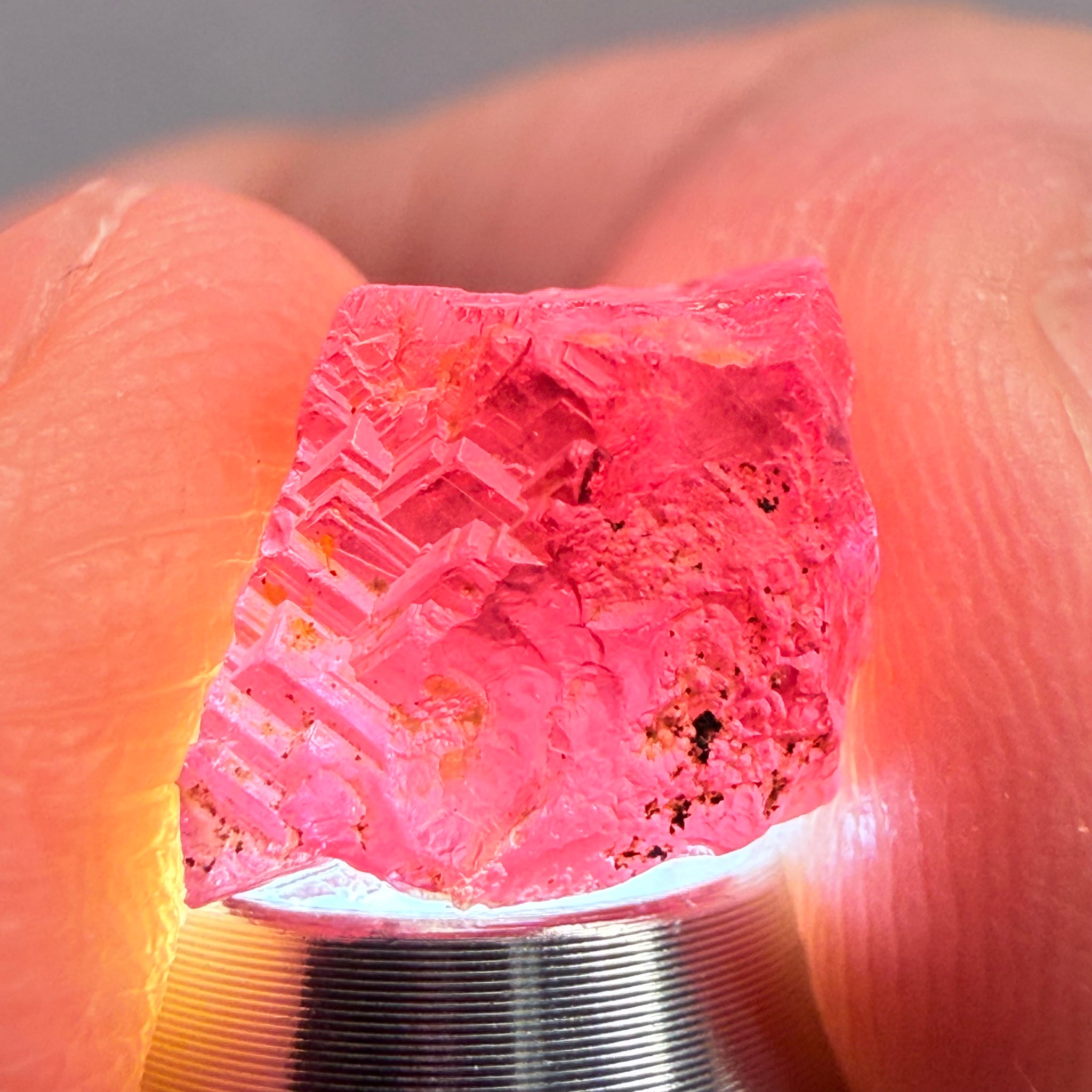 Garnet, Beautiful Etching, 5.60ct, Tanzania, Untreated Unheated, shown with a torch light underneath