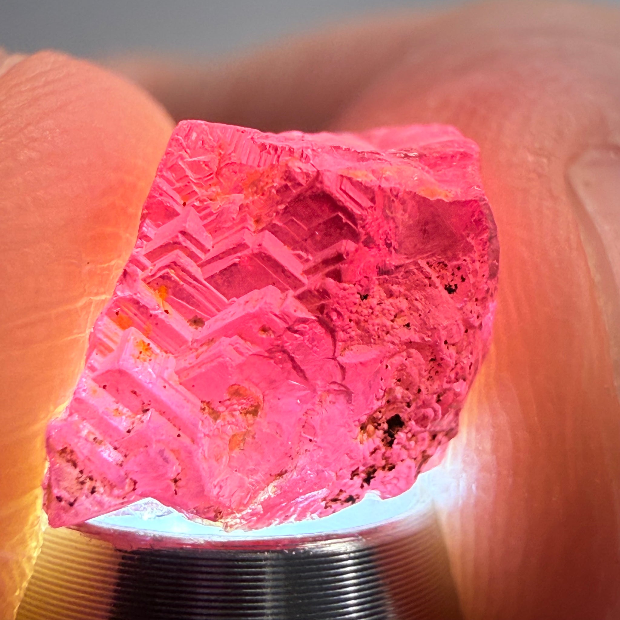 Garnet, Beautiful Etching, 5.60ct, Tanzania, Untreated Unheated, shown with a torch light underneath