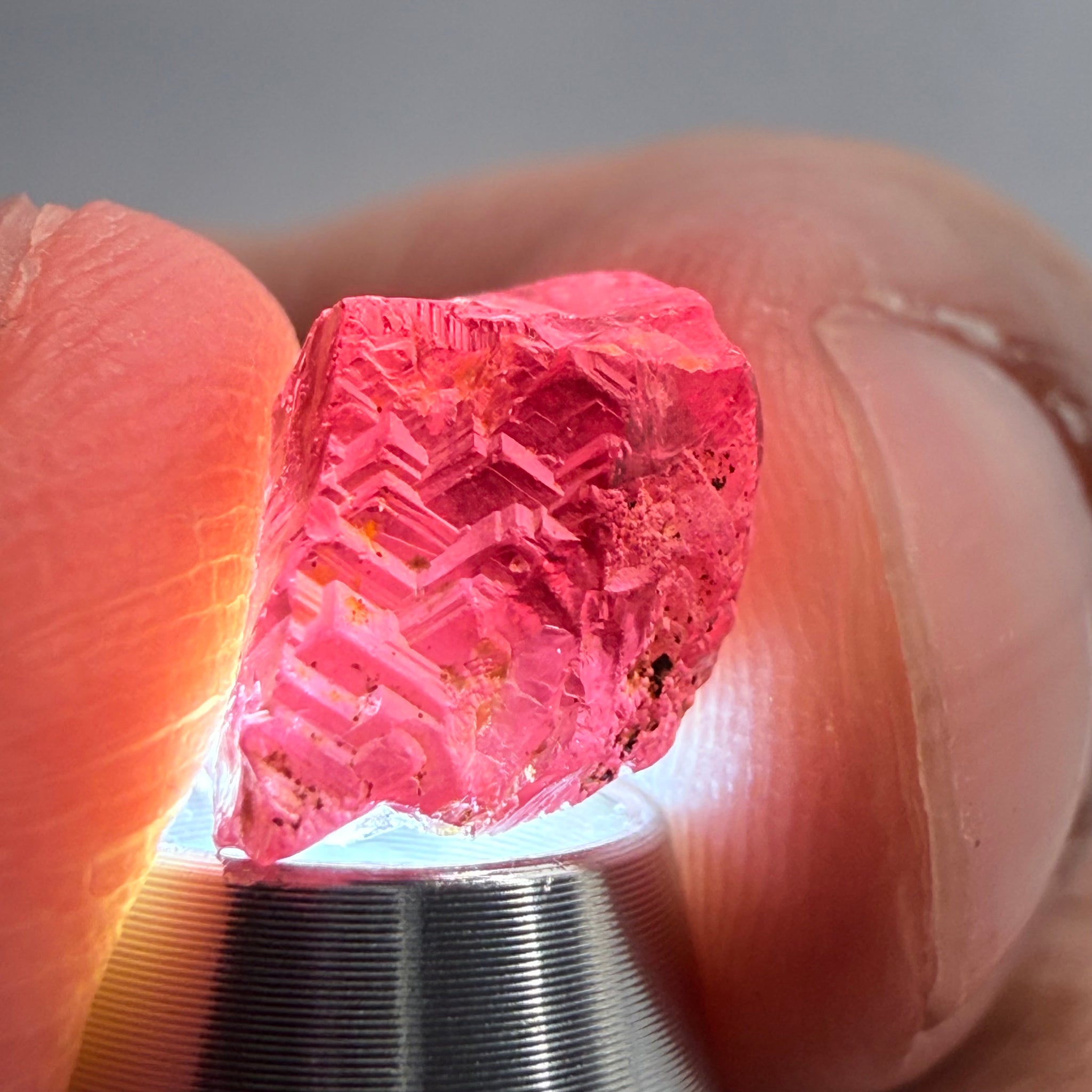 Garnet, Beautiful Etching, 5.60ct, Tanzania, Untreated Unheated, shown with a torch light underneath