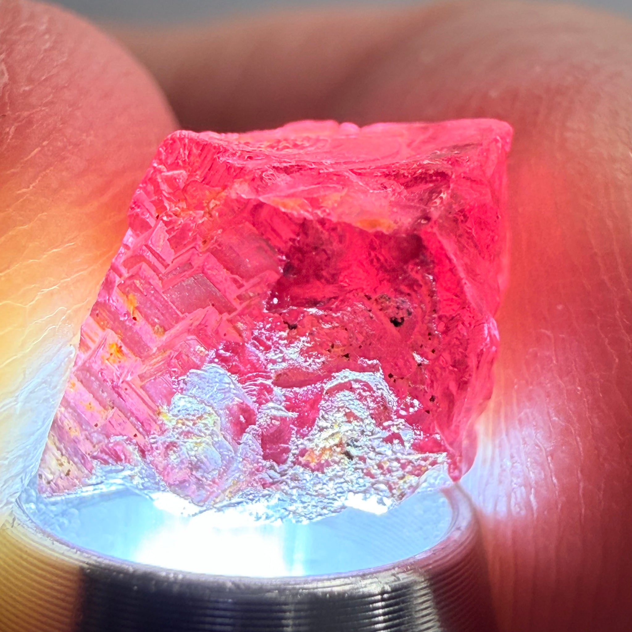 Garnet, Beautiful Etching, 5.60ct, Tanzania, Untreated Unheated, shown with a torch light underneath