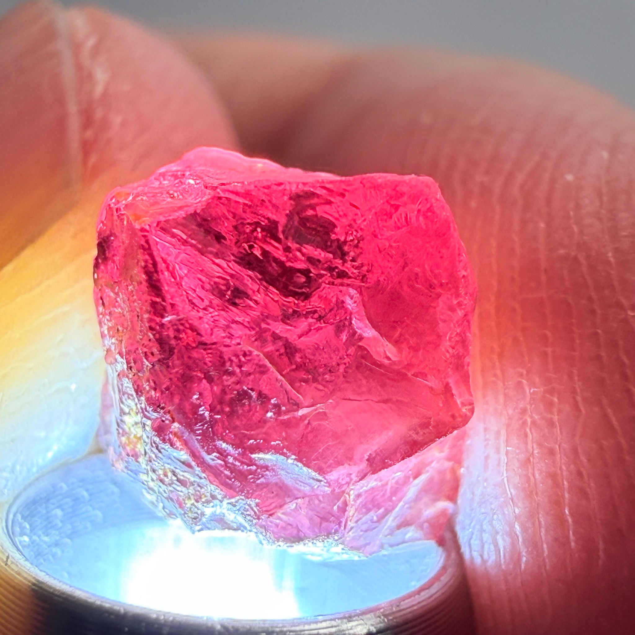 Garnet, Beautiful Etching, 5.60ct, Tanzania, Untreated Unheated, shown with a torch light underneath