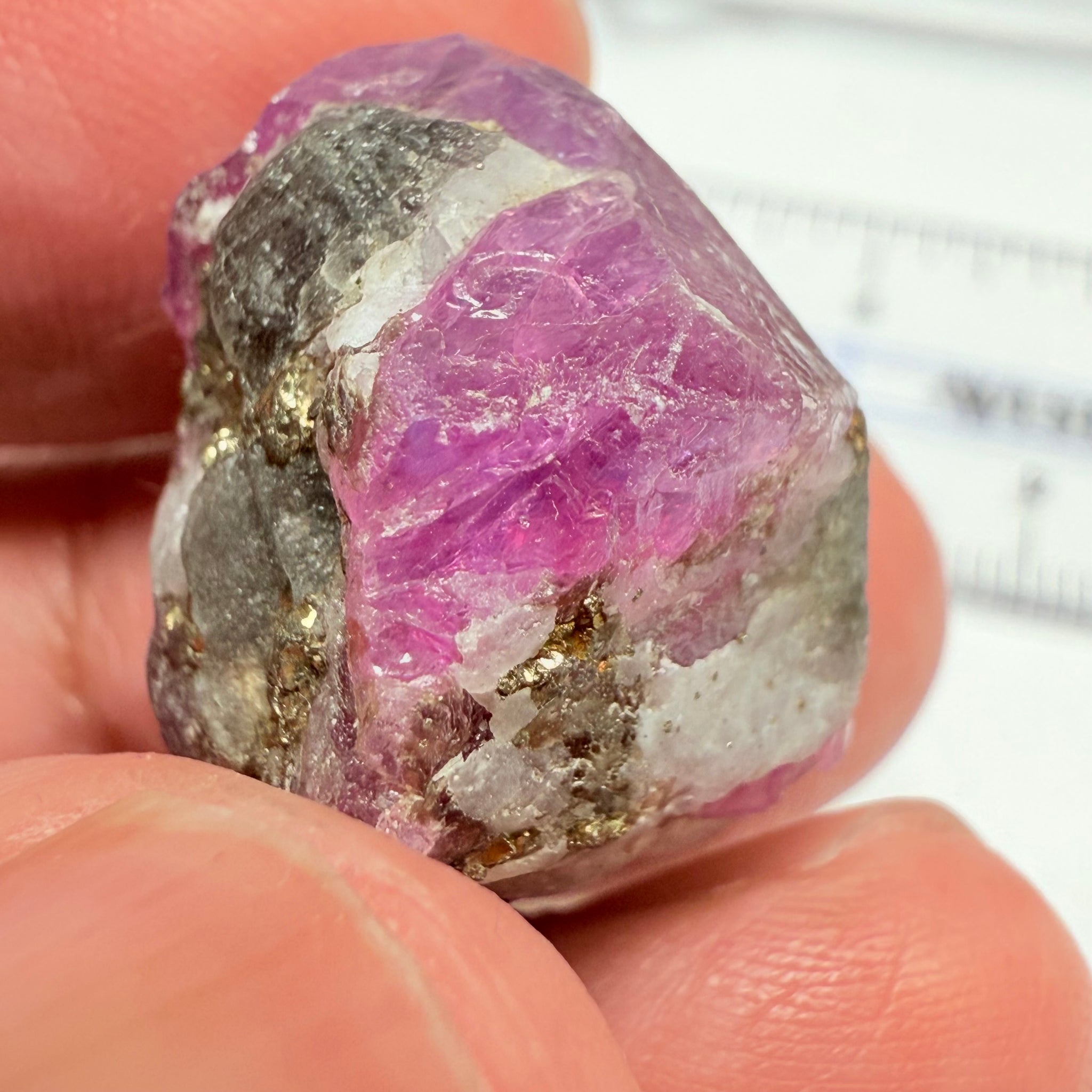 Sapphire/Ruby Crystal Specimen with Pyrite, gemmy portions inside, see backlit photos, 53.33ct, Morogoro, Tanzania, Untreated, Unheated, see all the photos as many are backlit and some are in normal room light