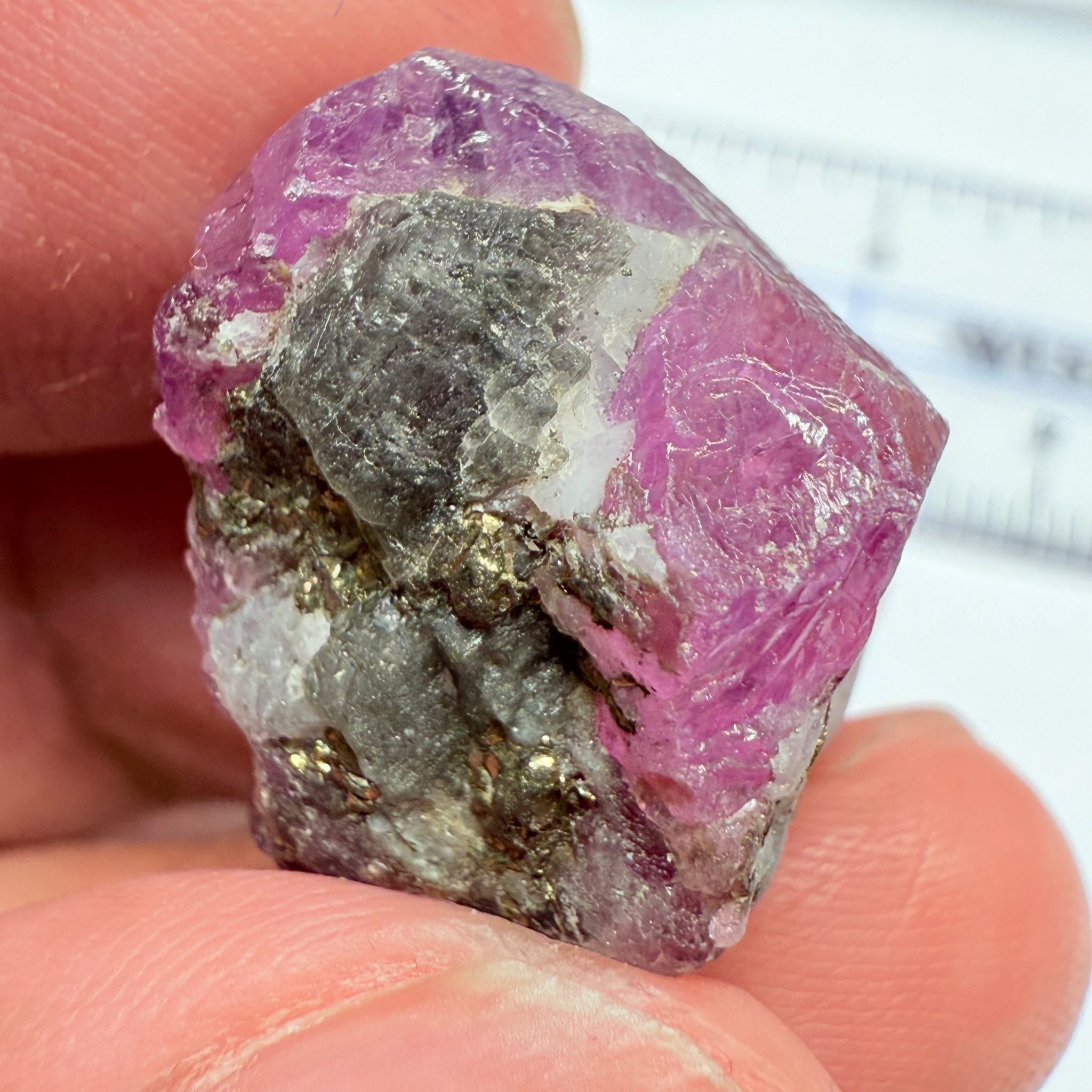 Sapphire/Ruby Crystal Specimen with Pyrite, gemmy portions inside, see backlit photos, 53.33ct, Morogoro, Tanzania, Untreated, Unheated, see all the photos as many are backlit and some are in normal room light