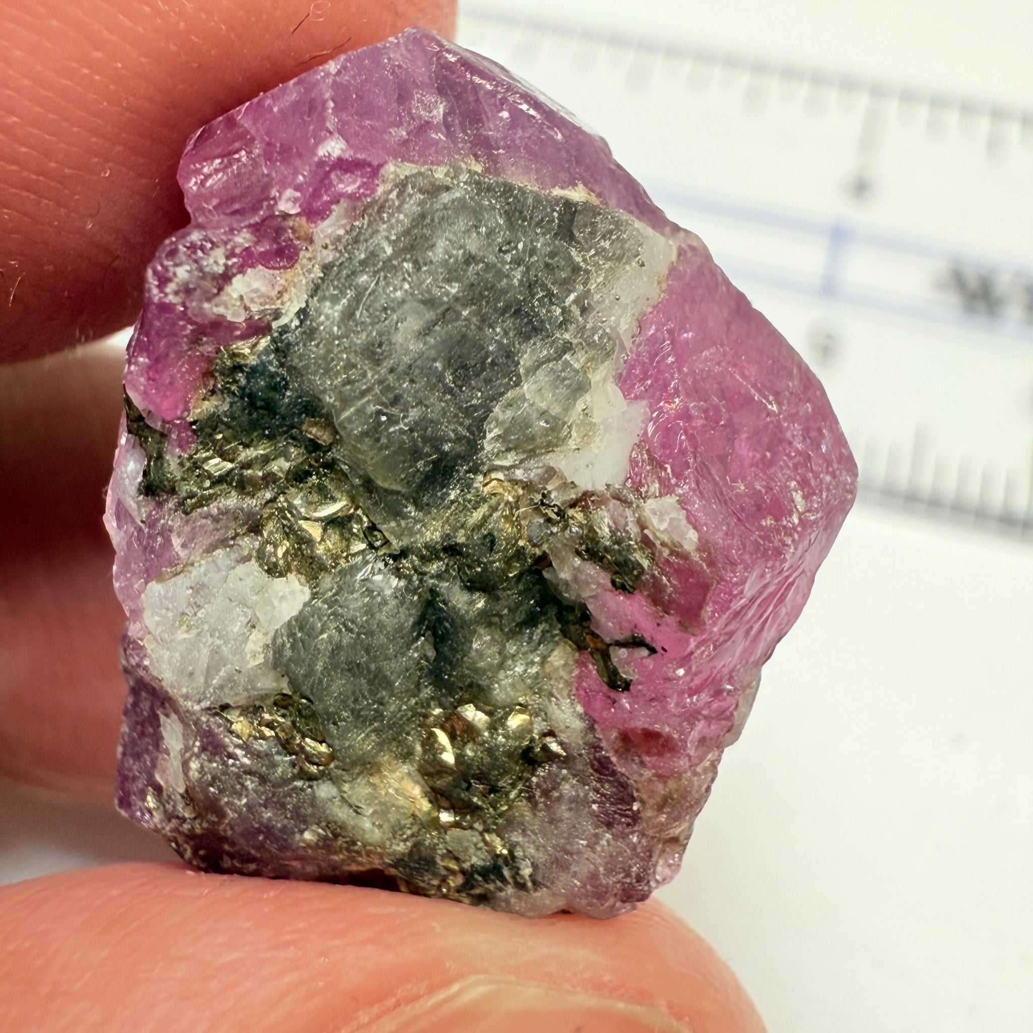 Sapphire/Ruby Crystal Specimen with Pyrite, gemmy portions inside, see backlit photos, 53.33ct, Morogoro, Tanzania, Untreated, Unheated, see all the photos as many are backlit and some are in normal room light