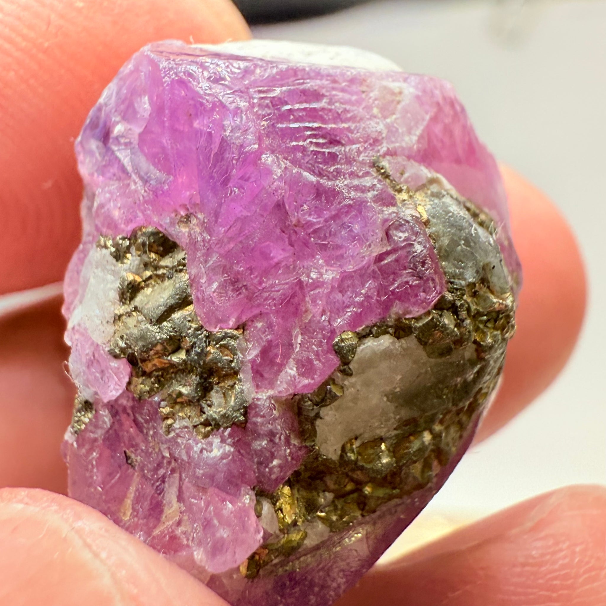 Sapphire/Ruby Crystal Specimen with Pyrite, gemmy portions inside, see backlit photos, 53.33ct, Morogoro, Tanzania, Untreated, Unheated, see all the photos as many are backlit and some are in normal room light
