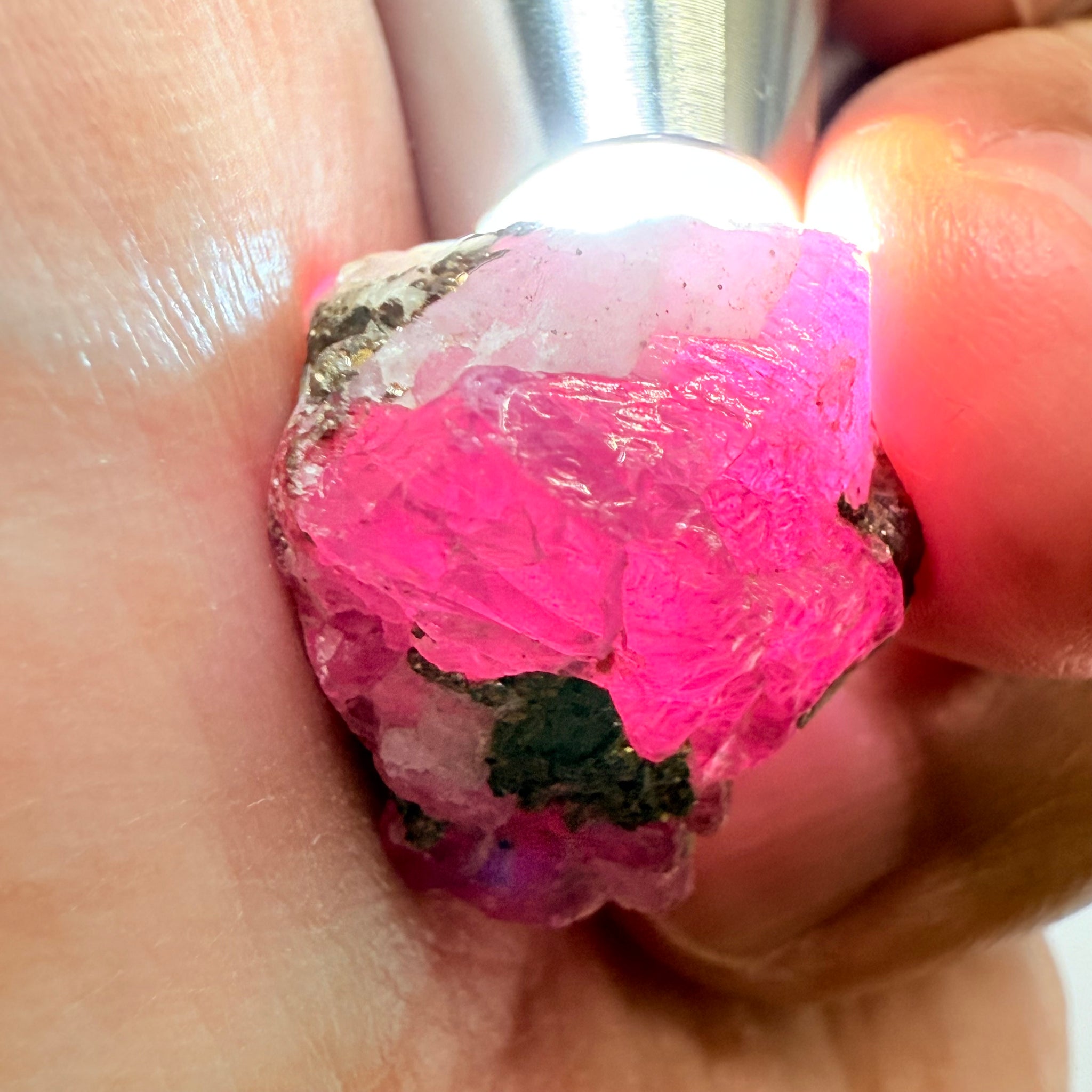 Sapphire/Ruby Crystal Specimen with Pyrite, gemmy portions inside, see backlit photos, 53.33ct, Morogoro, Tanzania, Untreated, Unheated, see all the photos as many are backlit and some are in normal room light