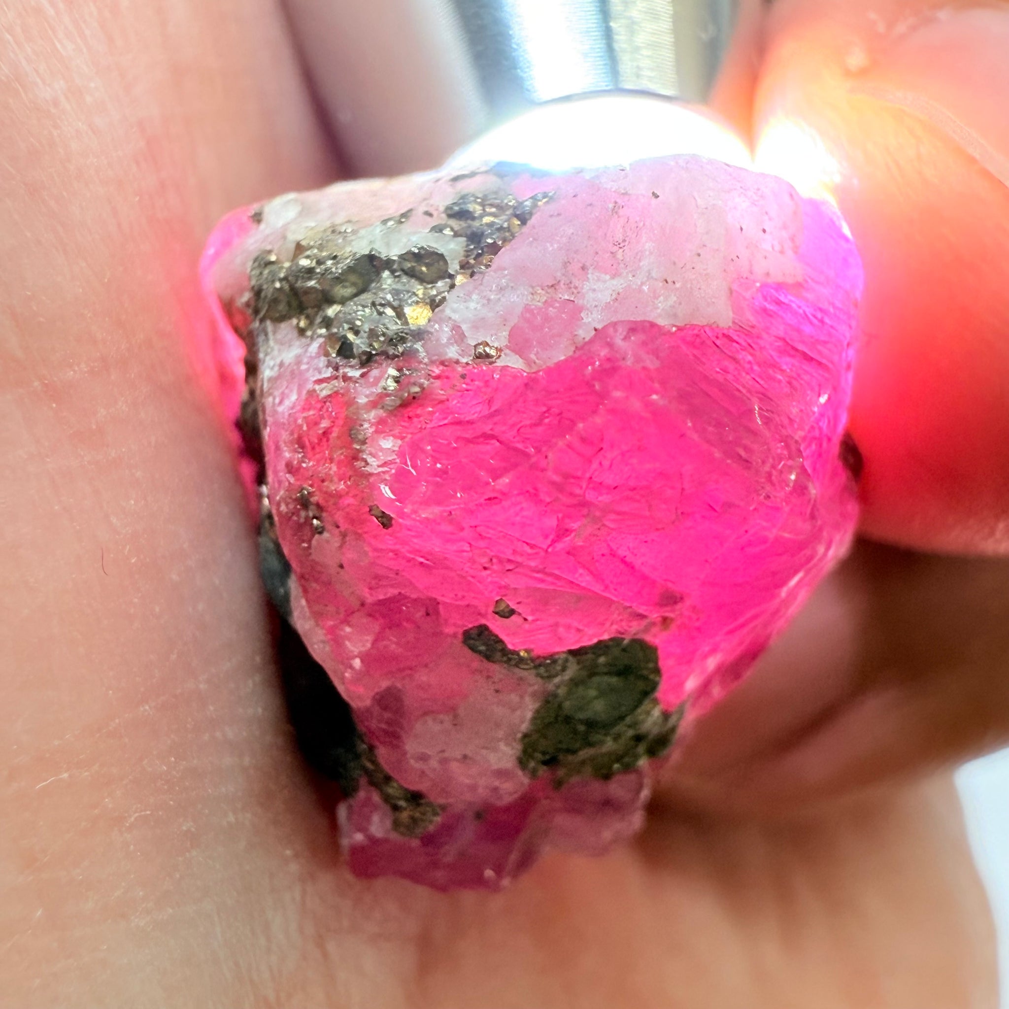 Sapphire/Ruby Crystal Specimen with Pyrite, gemmy portions inside, see backlit photos, 53.33ct, Morogoro, Tanzania, Untreated, Unheated, see all the photos as many are backlit and some are in normal room light