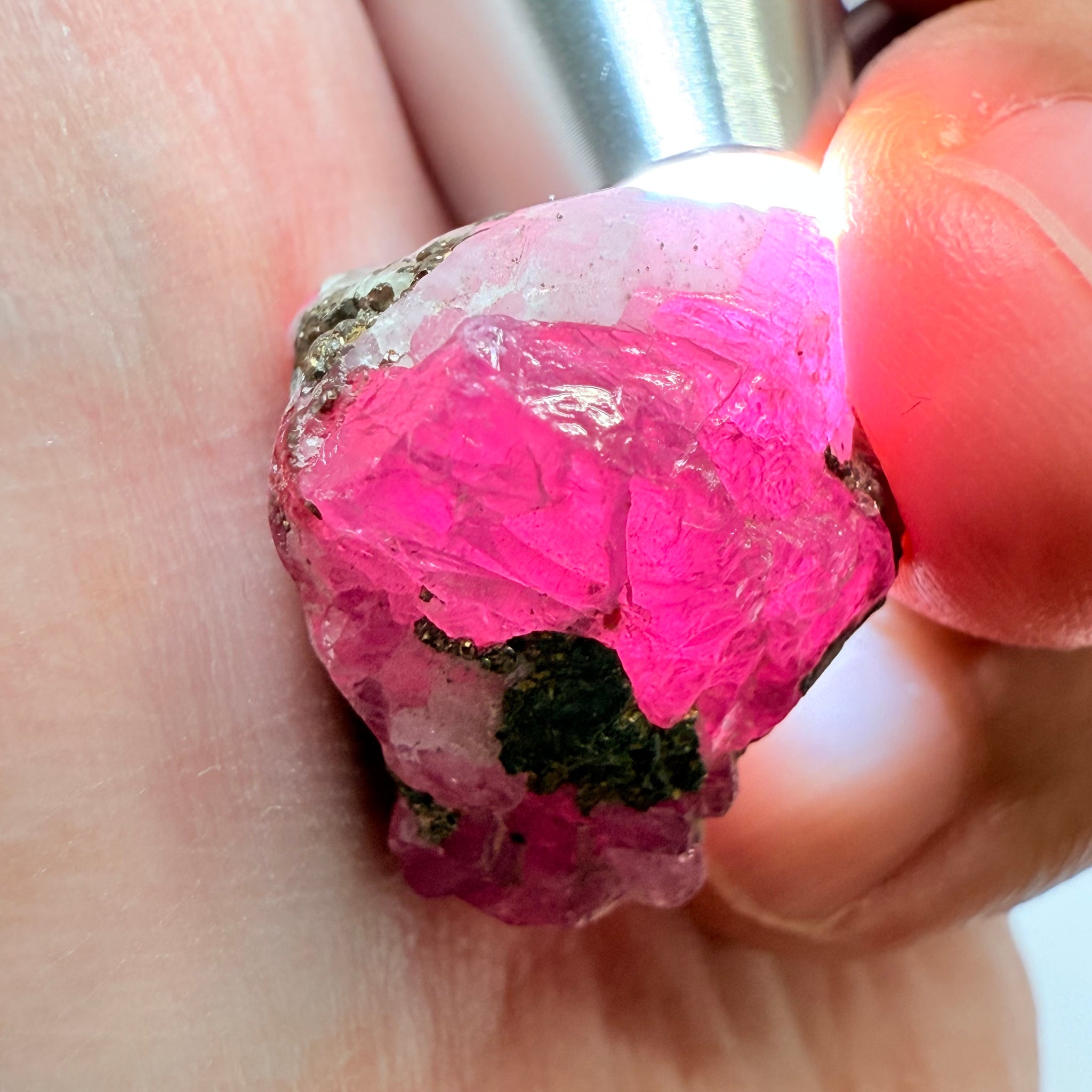 Sapphire/Ruby Crystal Specimen with Pyrite, gemmy portions inside, see backlit photos, 53.33ct, Morogoro, Tanzania, Untreated, Unheated, see all the photos as many are backlit and some are in normal room light