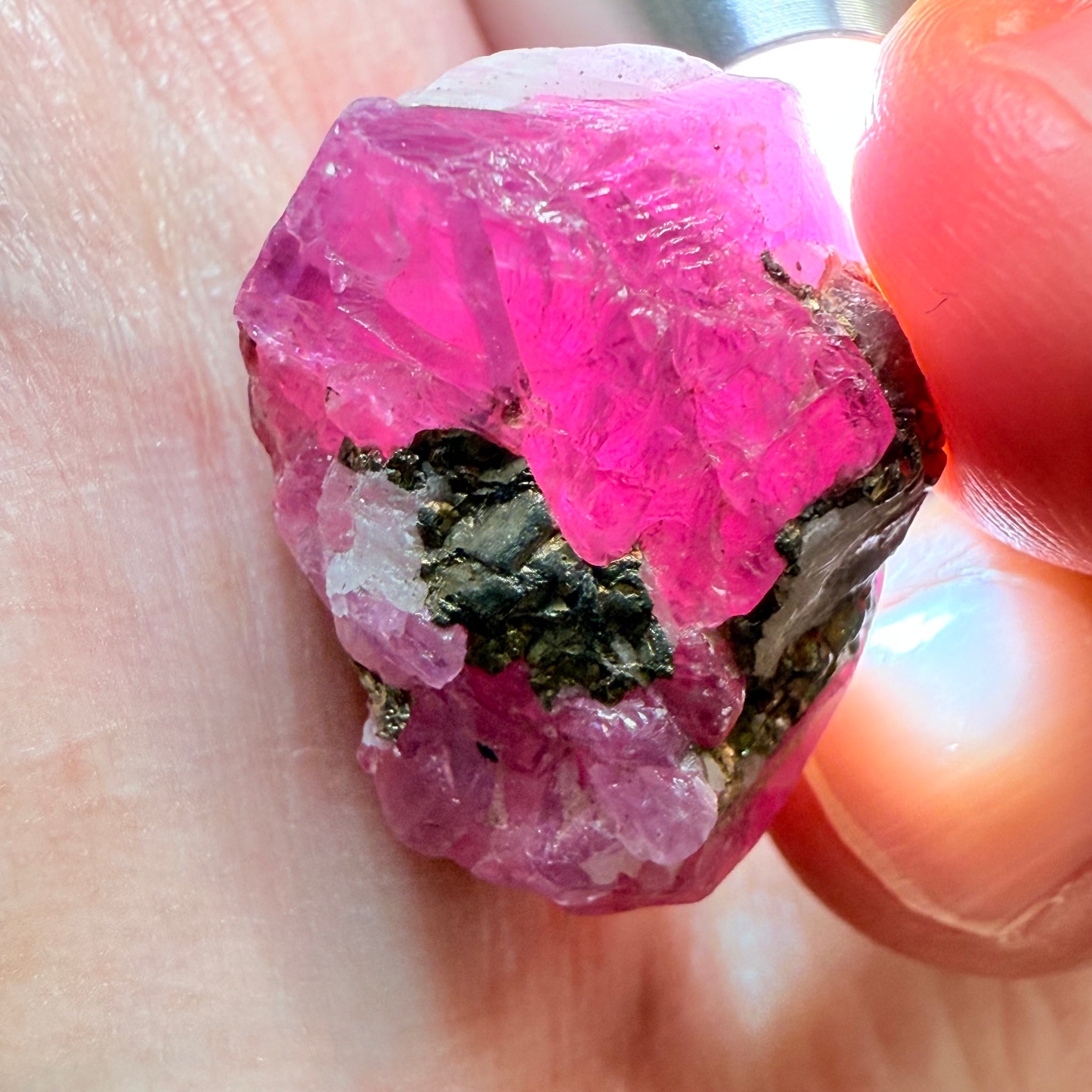 Sapphire/Ruby Crystal Specimen with Pyrite, gemmy portions inside, see backlit photos, 53.33ct, Morogoro, Tanzania, Untreated, Unheated, see all the photos as many are backlit and some are in normal room light