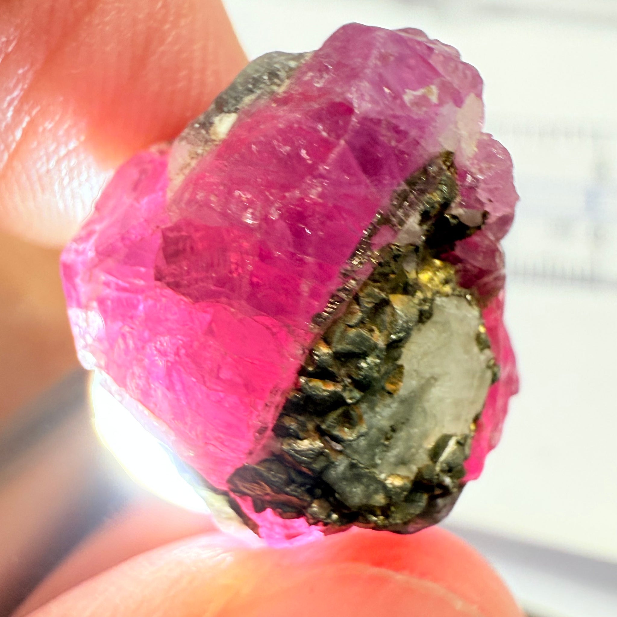 Sapphire/Ruby Crystal Specimen with Pyrite, gemmy portions inside, see backlit photos, 53.33ct, Morogoro, Tanzania, Untreated, Unheated, see all the photos as many are backlit and some are in normal room light