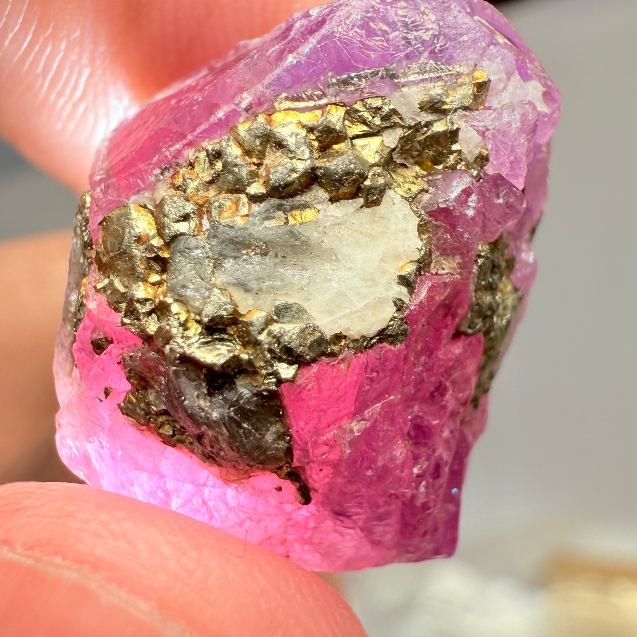 Sapphire/Ruby Crystal Specimen with Pyrite, gemmy portions inside, see backlit photos, 53.33ct, Morogoro, Tanzania, Untreated, Unheated, see all the photos as many are backlit and some are in normal room light