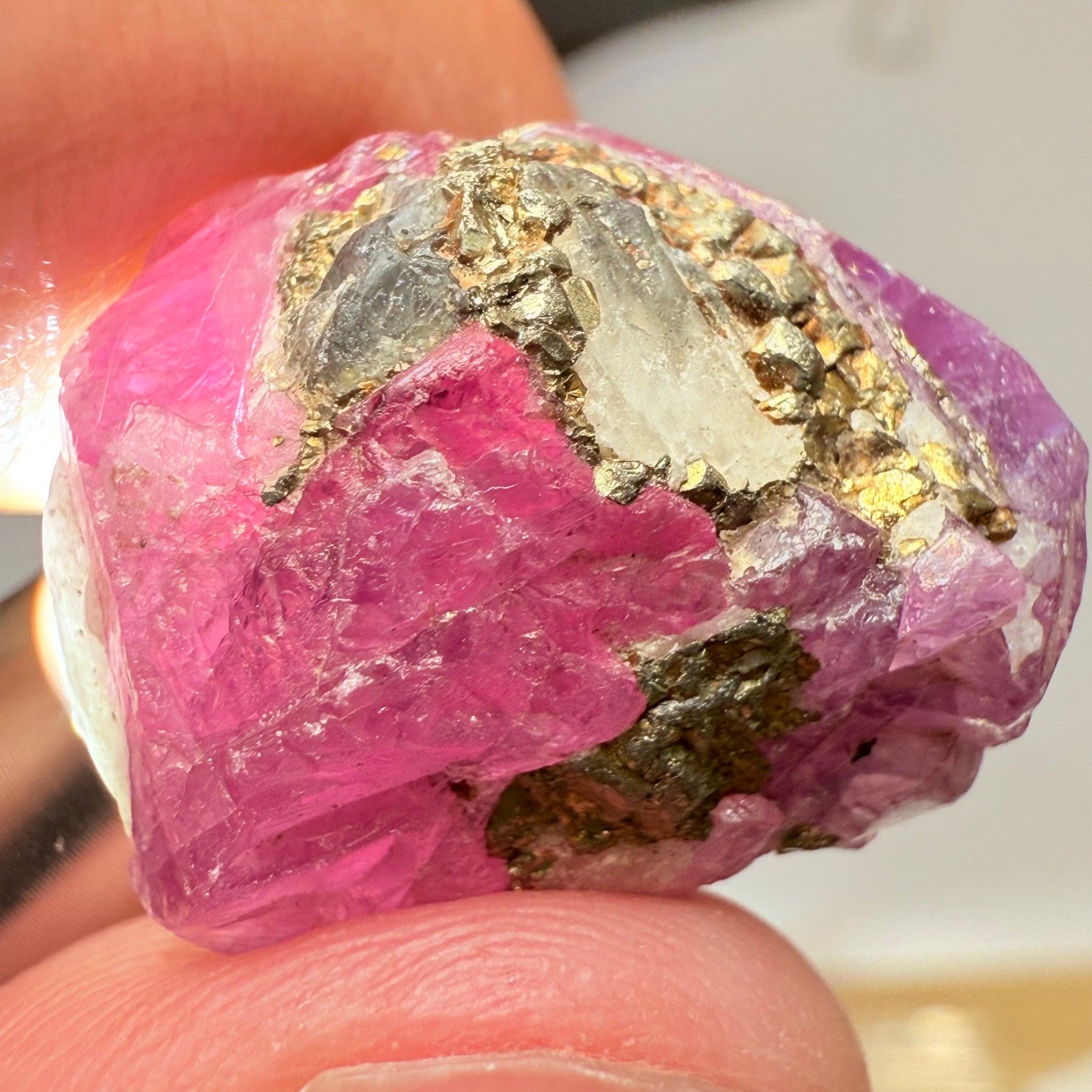 Sapphire/Ruby Crystal Specimen with Pyrite, gemmy portions inside, see backlit photos, 53.33ct, Morogoro, Tanzania, Untreated, Unheated, see all the photos as many are backlit and some are in normal room light