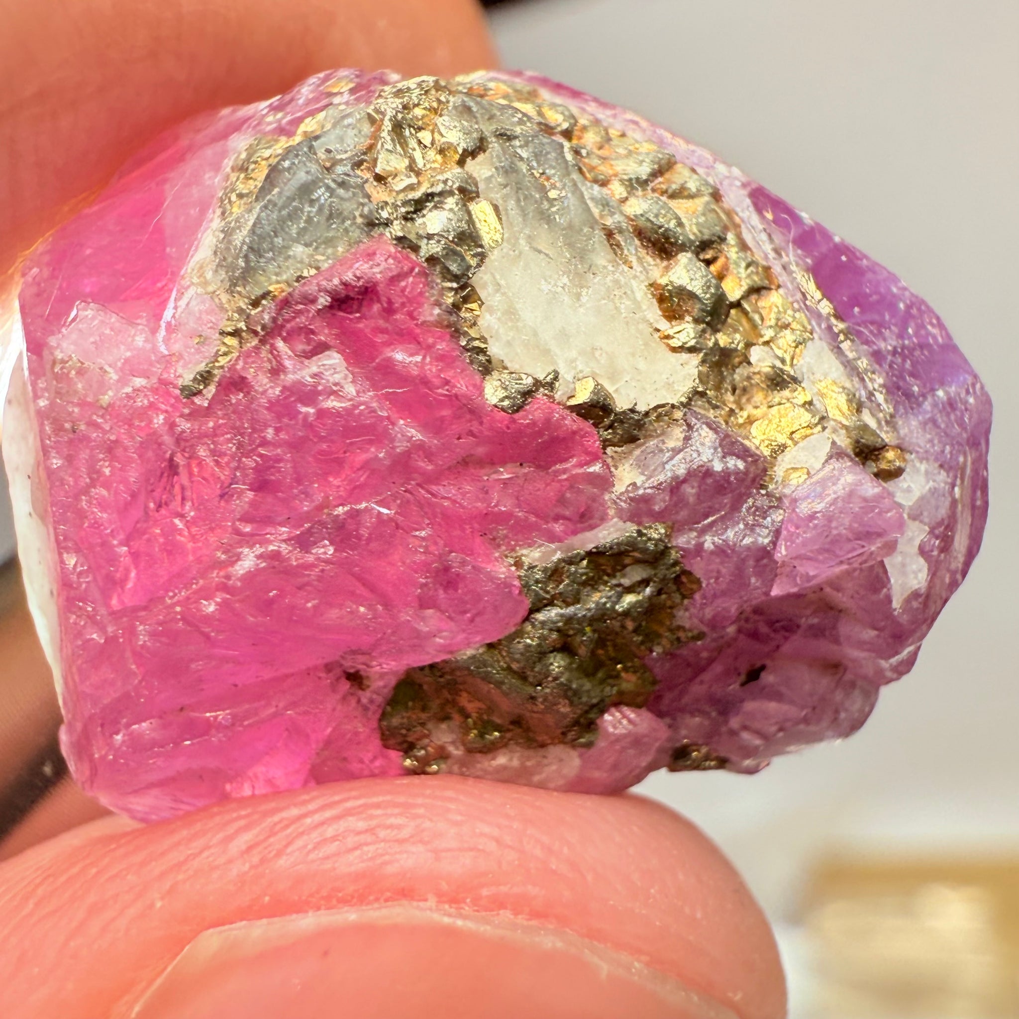 Sapphire/Ruby Crystal Specimen with Pyrite, gemmy portions inside, see backlit photos, 53.33ct, Morogoro, Tanzania, Untreated, Unheated, see all the photos as many are backlit and some are in normal room light