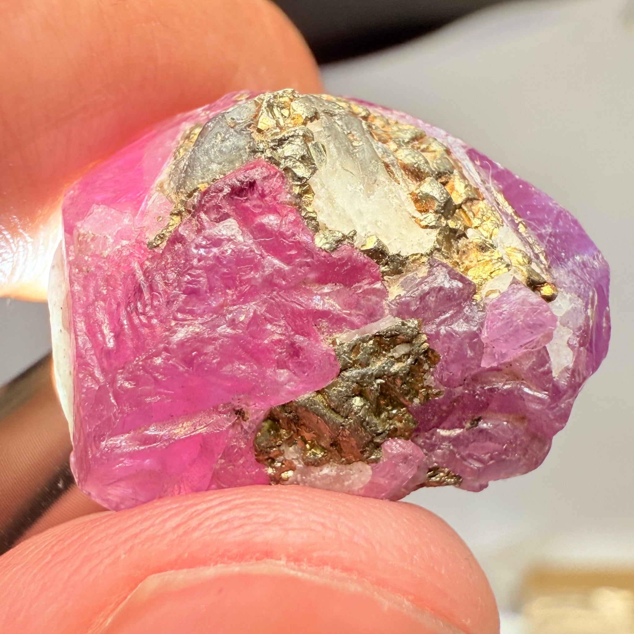 Sapphire/Ruby Crystal Specimen with Pyrite, gemmy portions inside, see backlit photos, 53.33ct, Morogoro, Tanzania, Untreated, Unheated, see all the photos as many are backlit and some are in normal room light