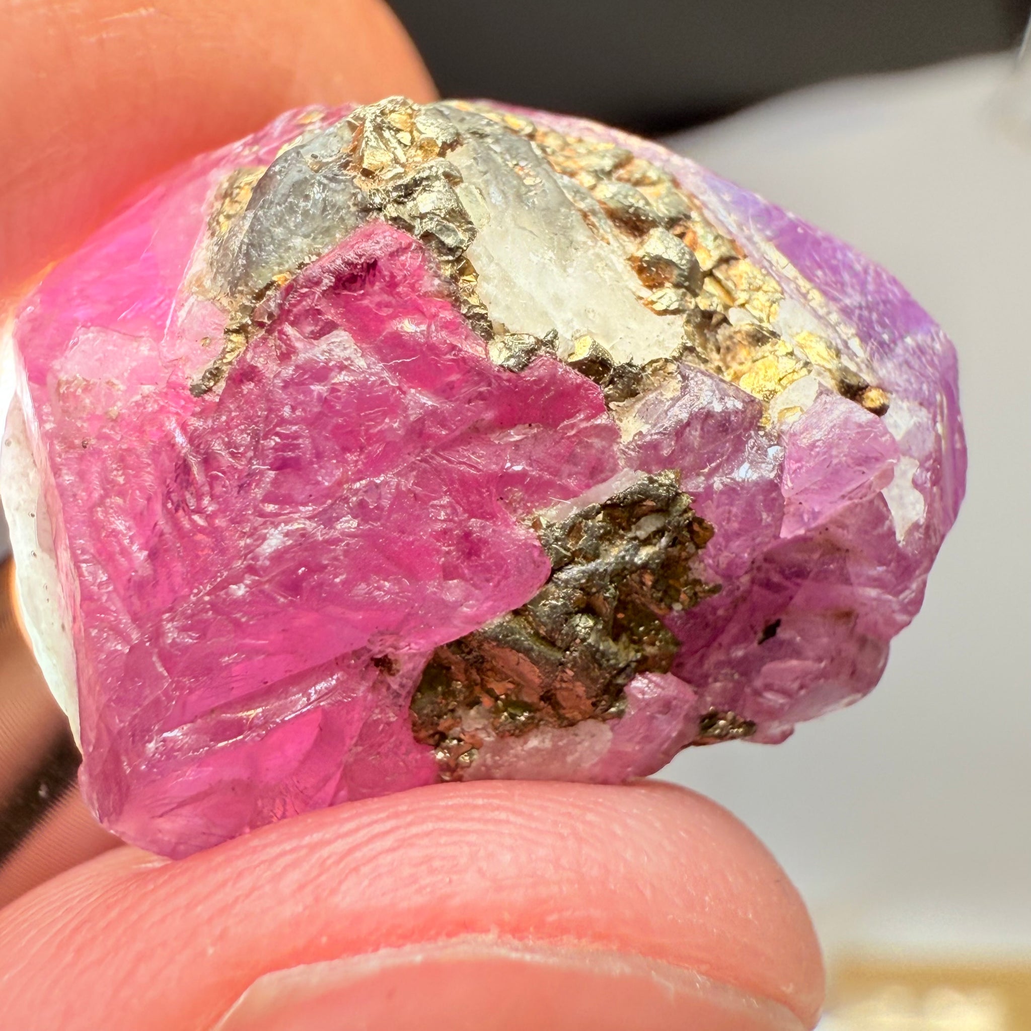 Sapphire/Ruby Crystal Specimen with Pyrite, gemmy portions inside, see backlit photos, 53.33ct, Morogoro, Tanzania, Untreated, Unheated, see all the photos as many are backlit and some are in normal room light