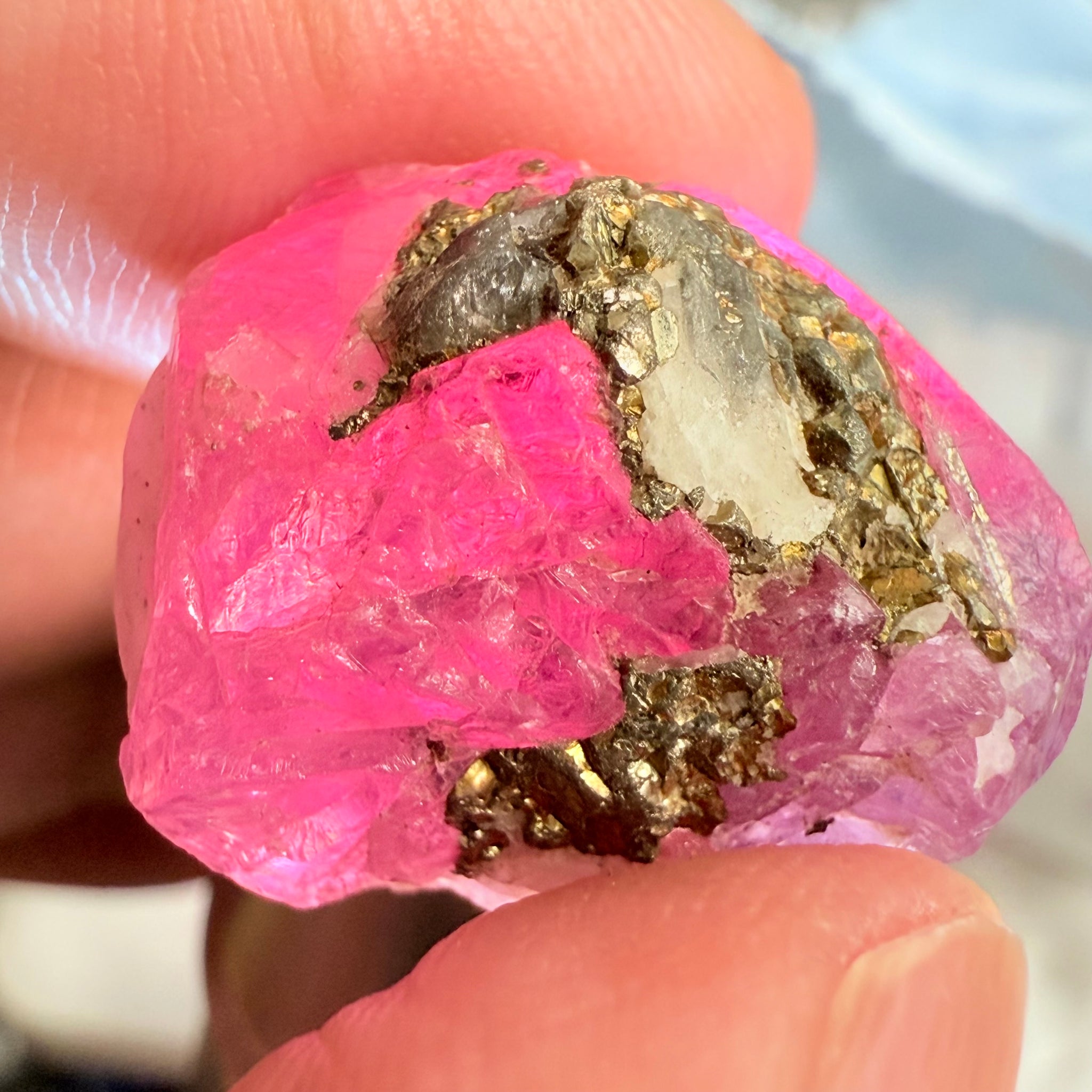 Sapphire/Ruby Crystal Specimen with Pyrite, gemmy portions inside, see backlit photos, 53.33ct, Morogoro, Tanzania, Untreated, Unheated, see all the photos as many are backlit and some are in normal room light