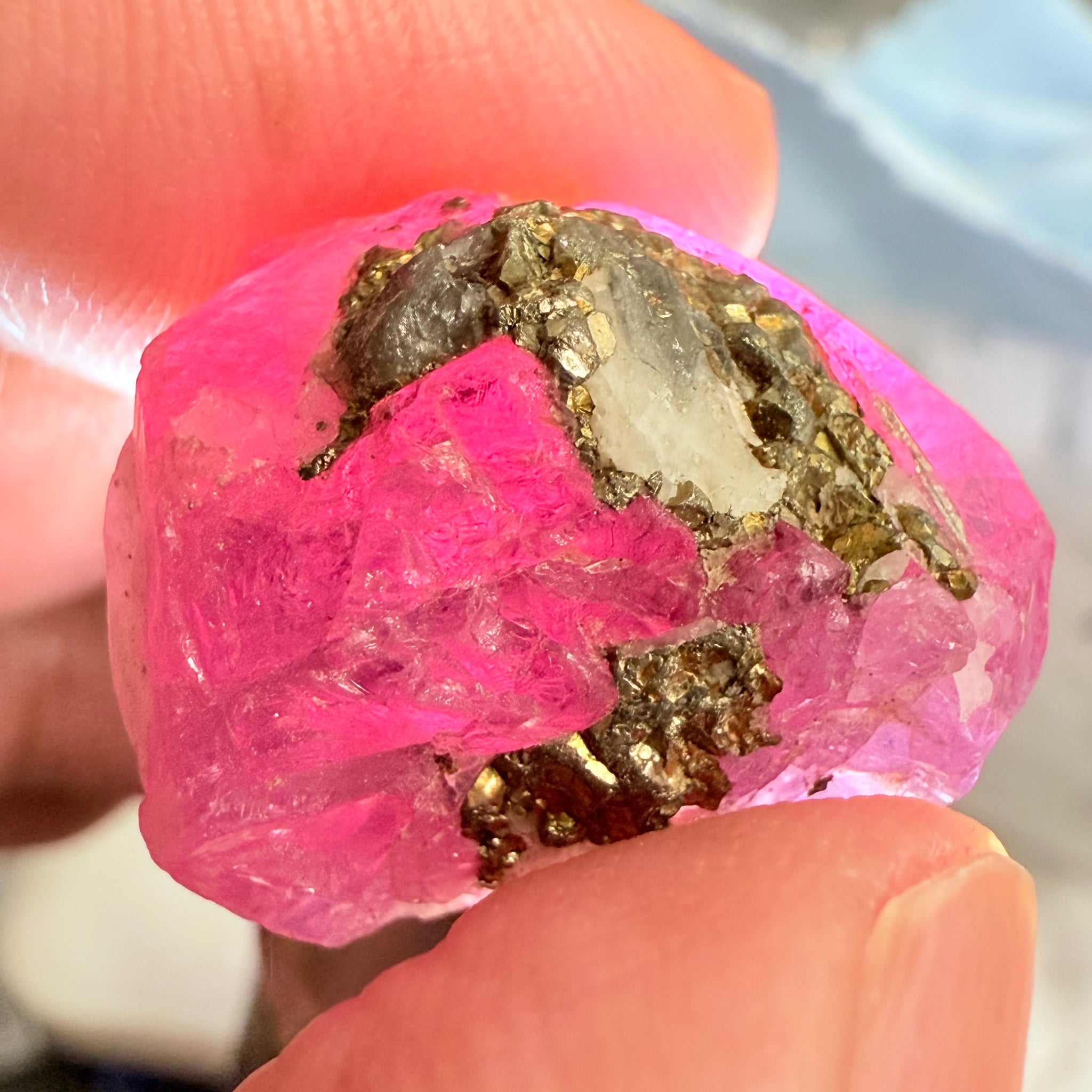 Sapphire/Ruby Crystal Specimen with Pyrite, gemmy portions inside, see backlit photos, 53.33ct, Morogoro, Tanzania, Untreated, Unheated, see all the photos as many are backlit and some are in normal room light