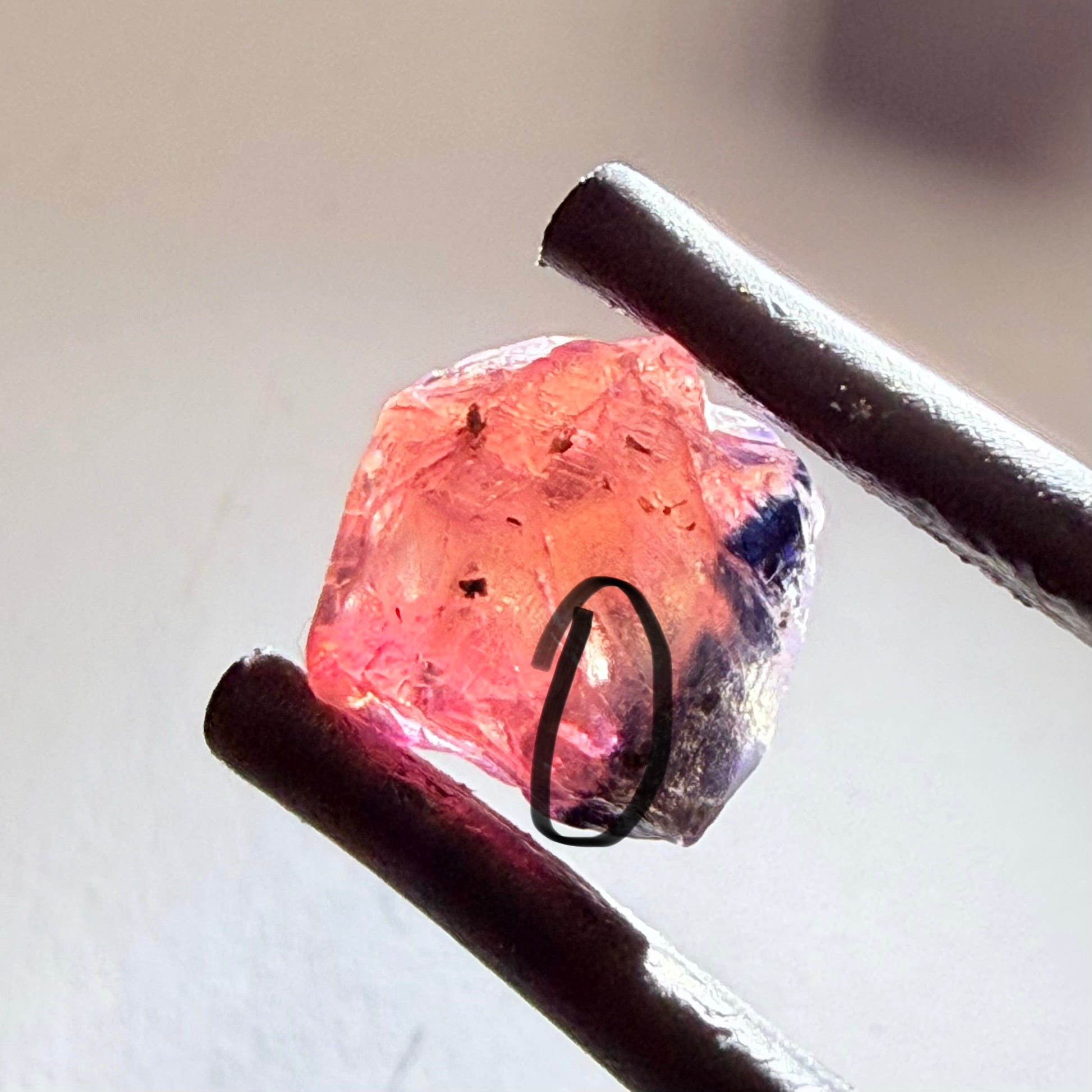 Winza Sapphire, 3.52ct, Winza, Tanzania, Untreated Unheated, cracks on the outside that will need to be removed before faceting, rest vs- vvs, see the brighter backlit pics, I have indicated crack positions