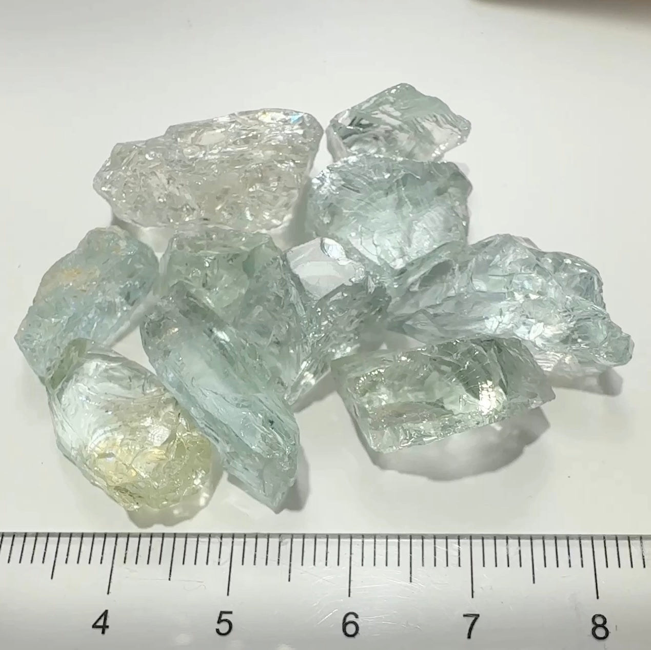 98.15ct Aquamarine lot, Tanzania, most are vvs-if with slight issues on the outside that will need to be removed on faceting