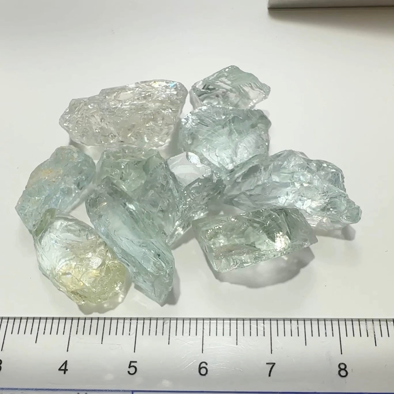 98.15ct Aquamarine lot, Tanzania, most are vvs-if with slight issues on the outside that will need to be removed on faceting