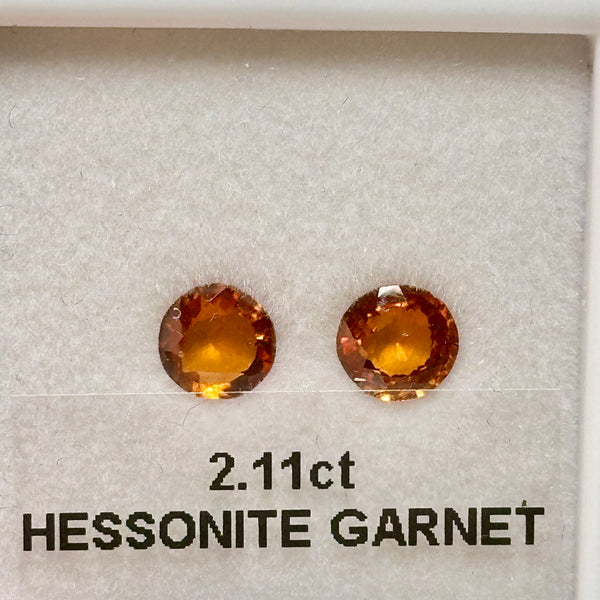 Hessonite Garnet Pair, 2.11ct, Untreated Unheated, native cut